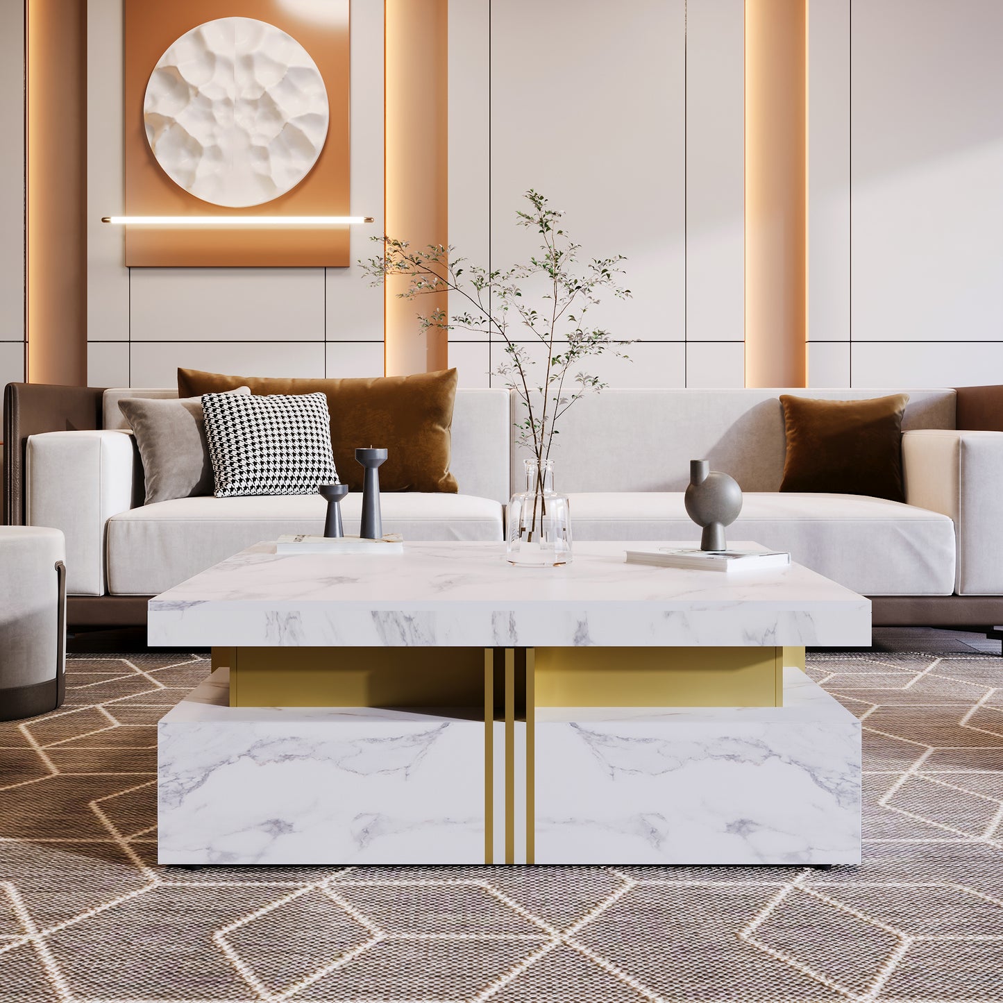 Modern White Square Storage Coffee Table with 4 Drawers image 5