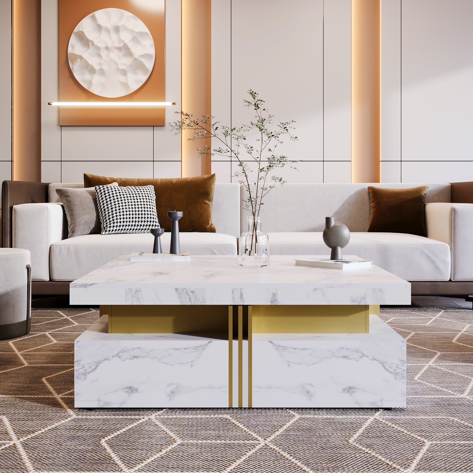 Modern White Square Storage Coffee Table with 4 Drawers image 5