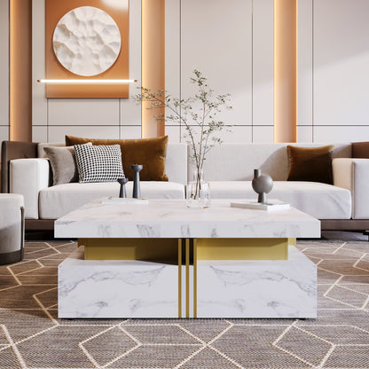 Modern White Square Storage Coffee Table with 4 Drawers image 5