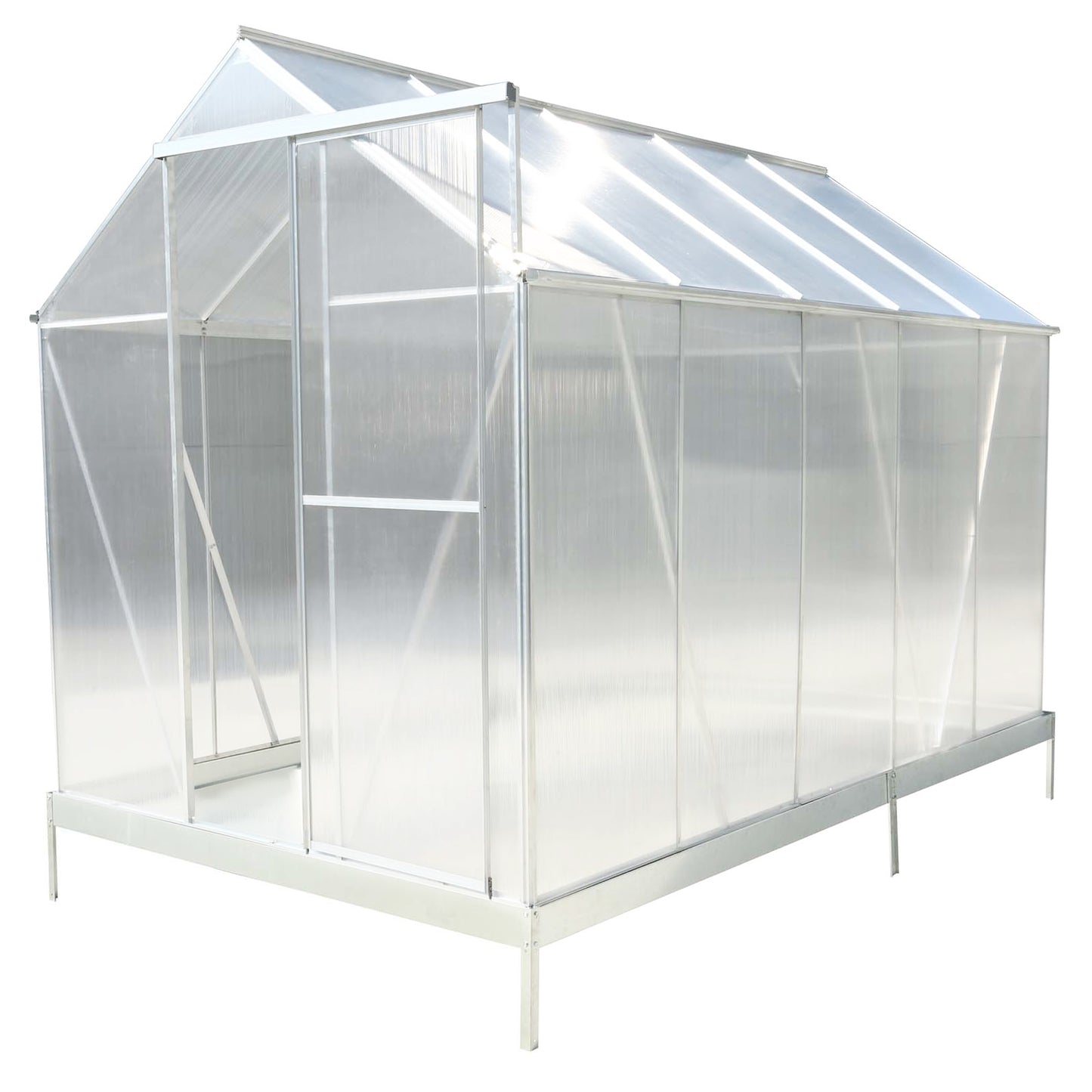 6.3'*10.2'*7' Polycarbonate Greenhouse, Heavy Duty Outdoor Aluminum Walk-in Green House Kit with Rain Gutter, Vent and Door for Backyard Garden, color aluminium image 7