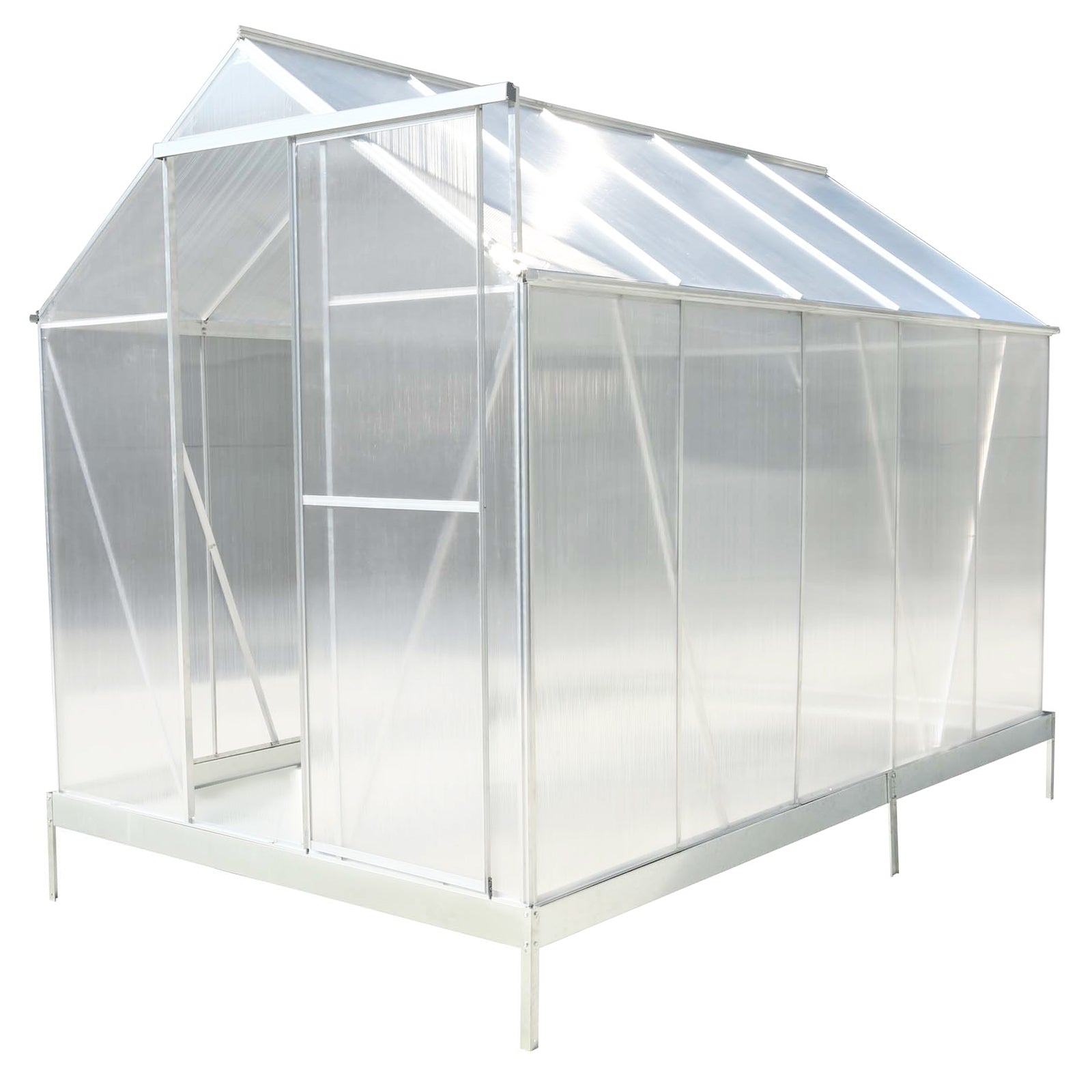 6.3'*10.2'*7' Polycarbonate Greenhouse, Heavy Duty Outdoor Aluminum Walk-in Green House Kit with Rain Gutter, Vent and Door for Backyard Garden, color aluminium image 7