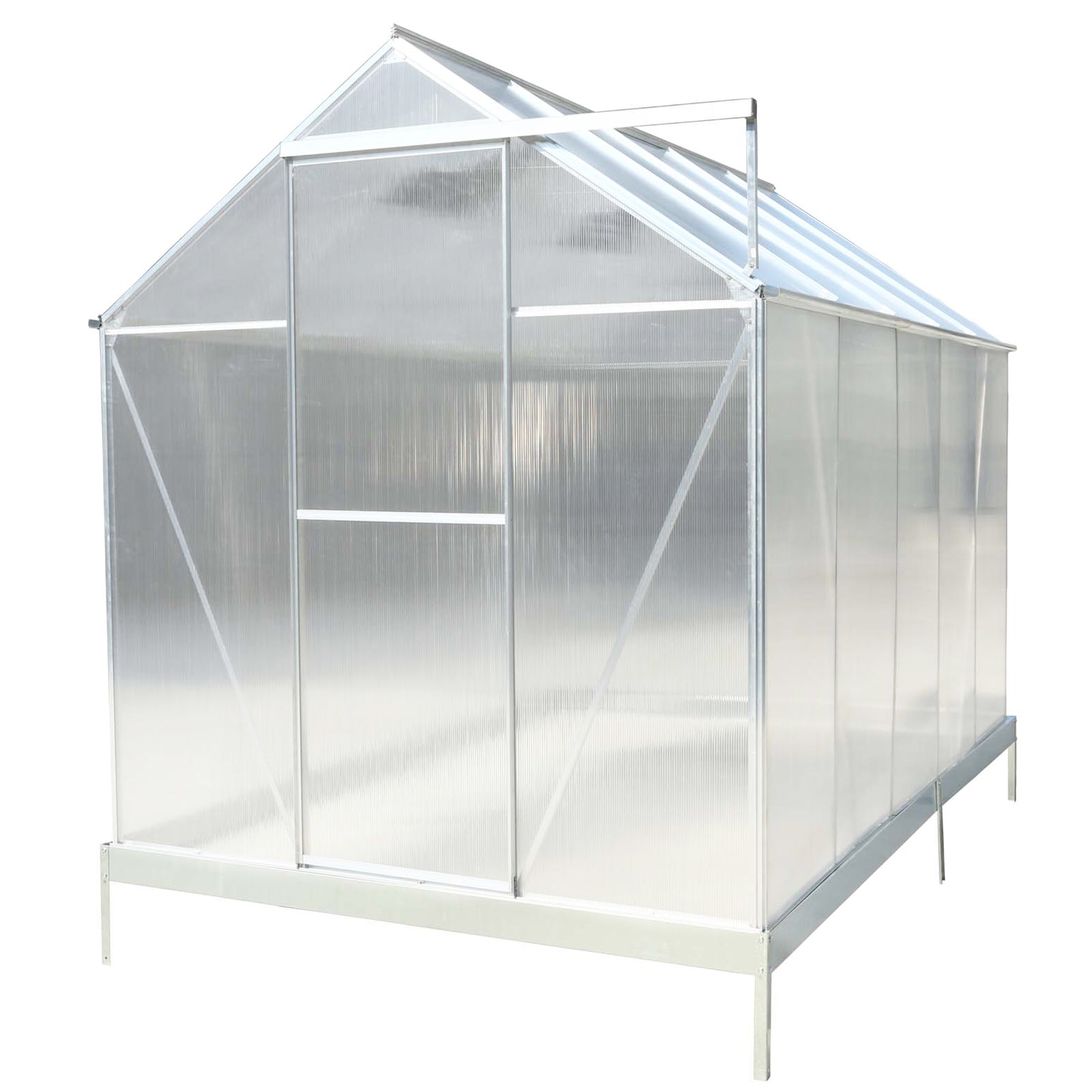 6.3'*10.2'*7' Polycarbonate Greenhouse, Heavy Duty Outdoor Aluminum Walk-in Green House Kit with Rain Gutter, Vent and Door for Backyard Garden, color aluminium image 2