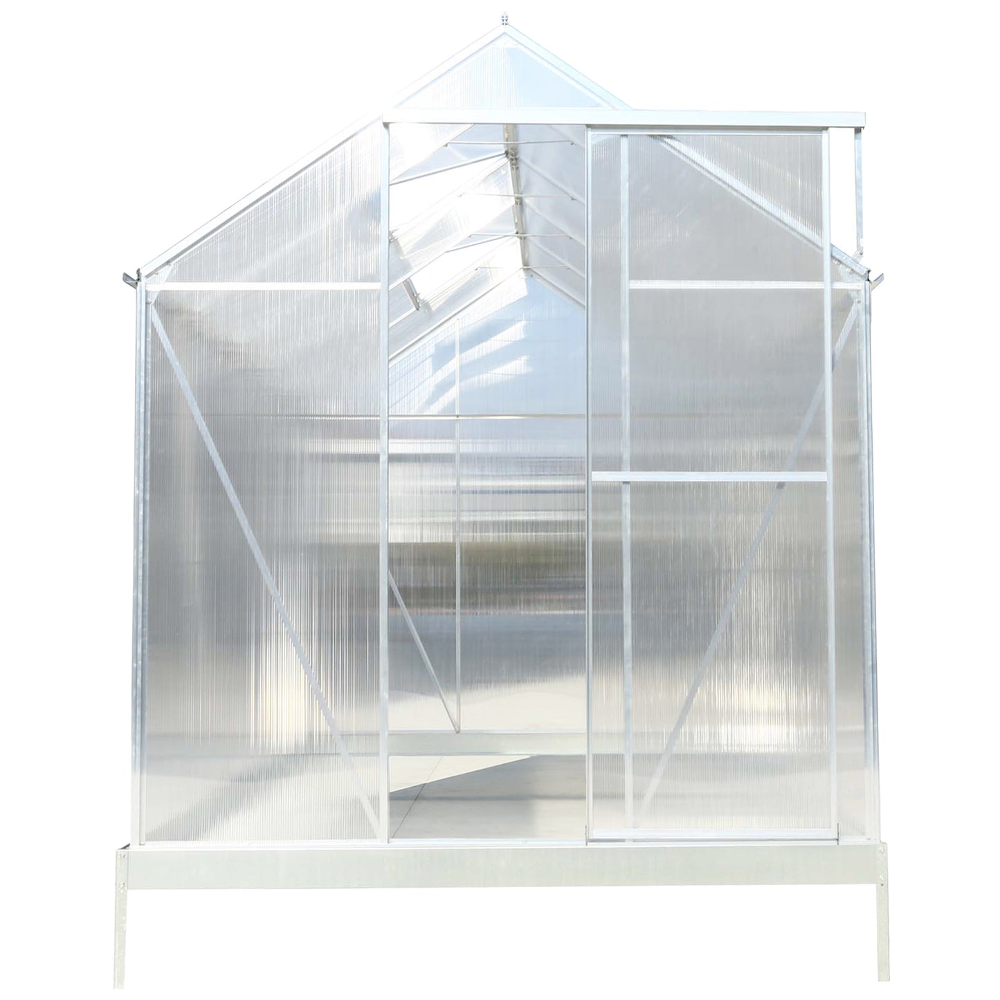 6.3'*10.2'*7' Polycarbonate Greenhouse, Heavy Duty Outdoor Aluminum Walk-in Green House Kit with Rain Gutter, Vent and Door for Backyard Garden, color aluminium image 8