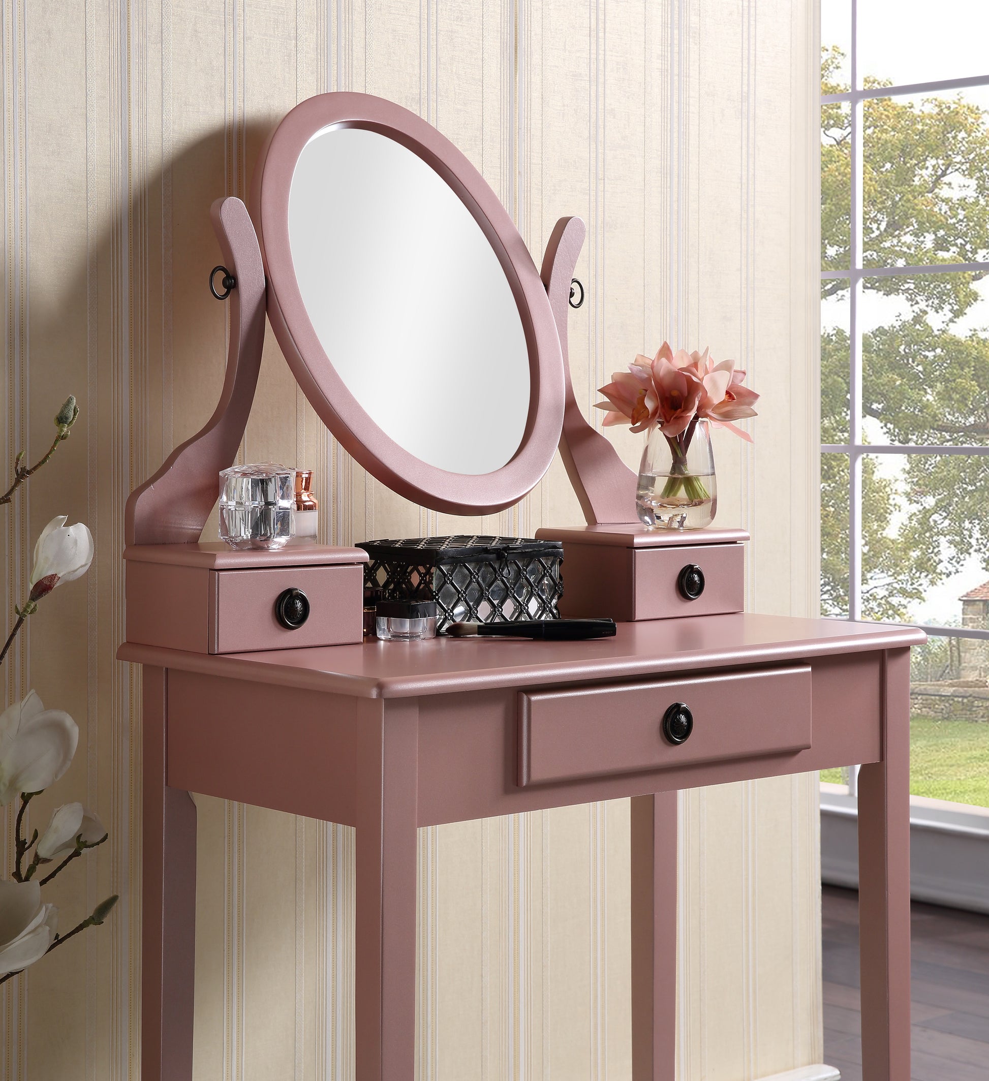 Moniys Wood Moniya Makeup Vanity Table and Stool Set, Rose Gold image 2