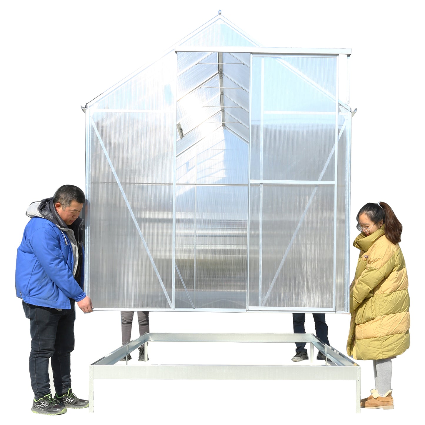 6.3'*10.2'*7' Polycarbonate Greenhouse, Heavy Duty Outdoor Aluminum Walk-in Green House Kit with Rain Gutter, Vent and Door for Backyard Garden, color aluminium image 10