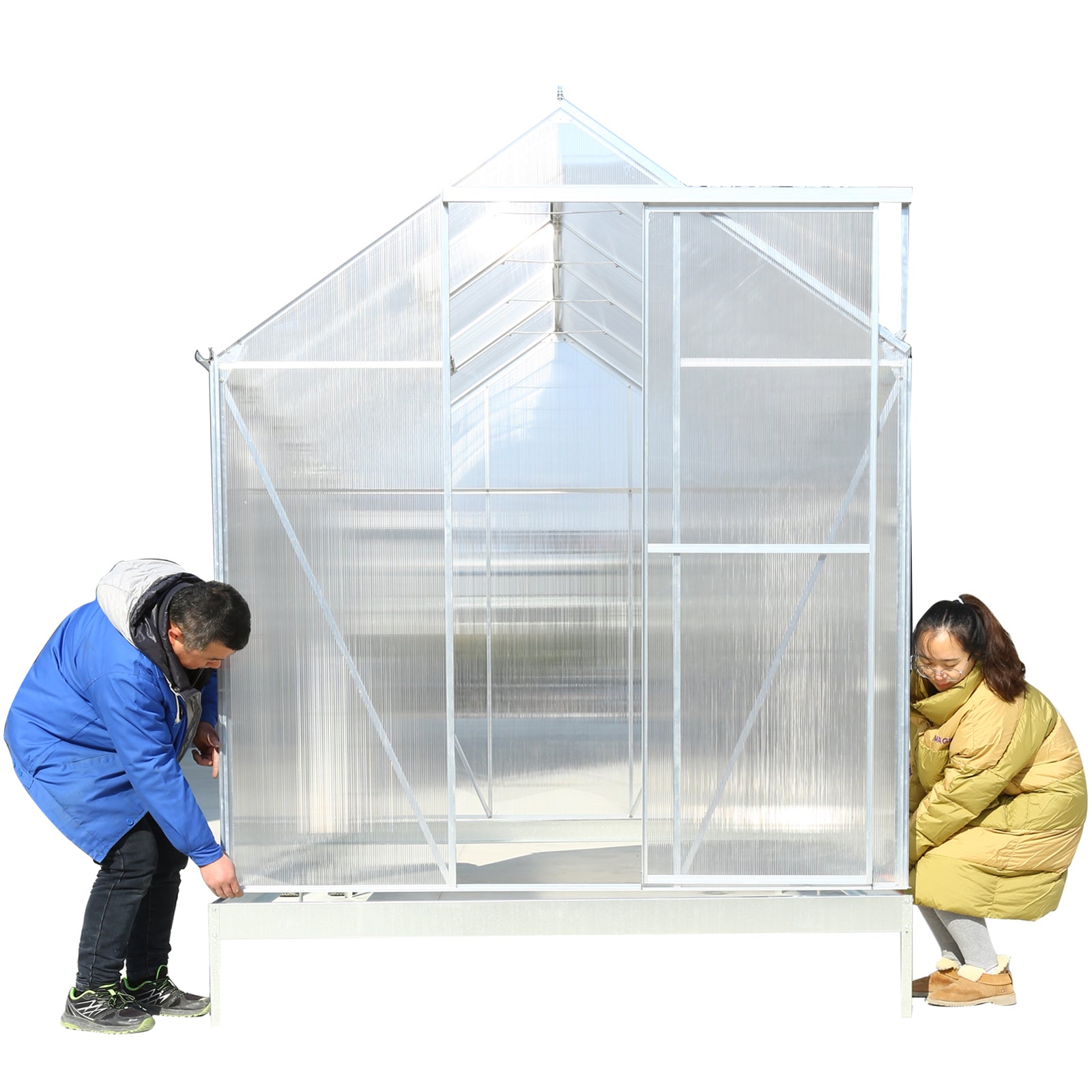 6.3'*10.2'*7' Polycarbonate Greenhouse, Heavy Duty Outdoor Aluminum Walk-in Green House Kit with Rain Gutter, Vent and Door for Backyard Garden, color aluminium image 11