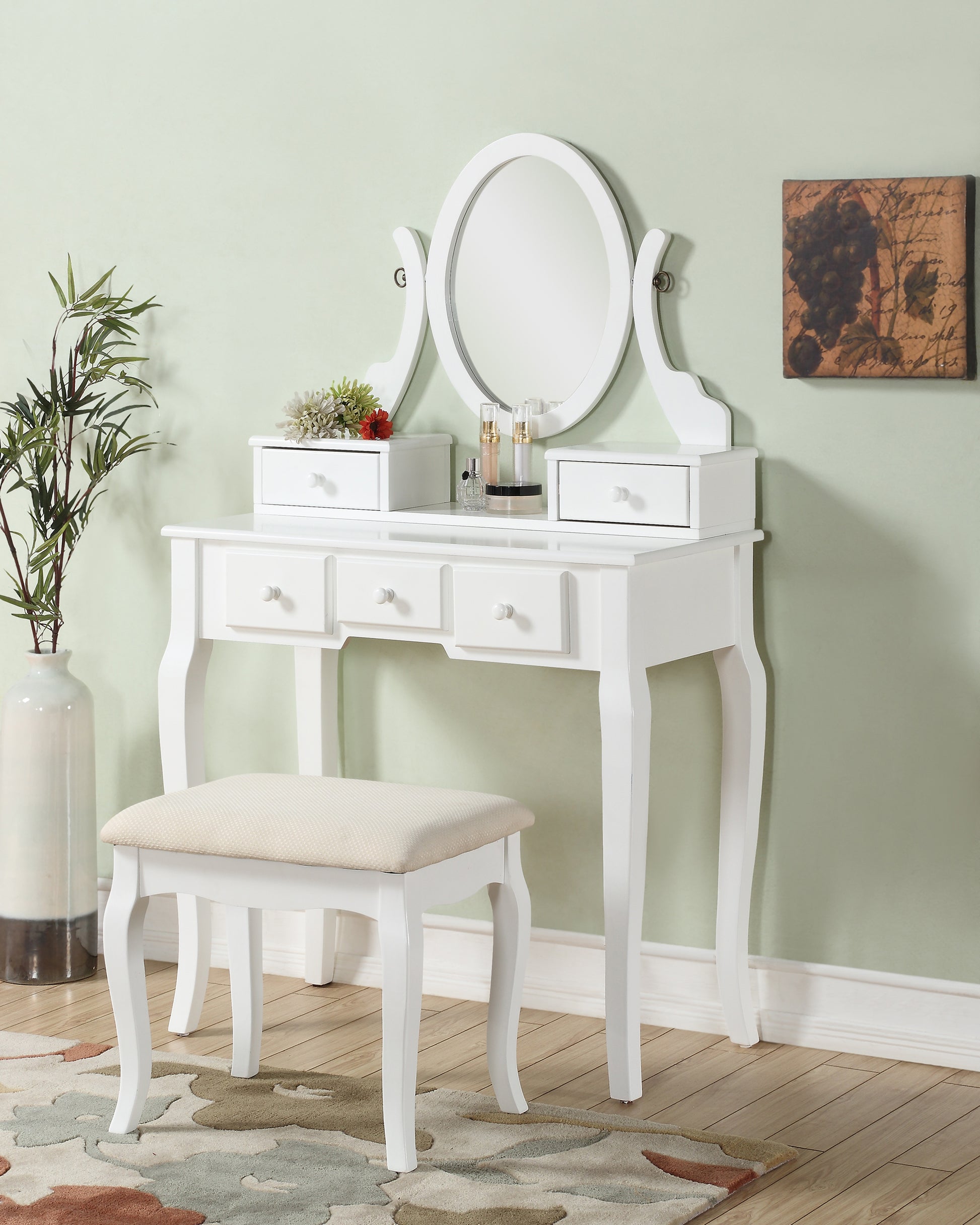 Ashley Wood Make-Up Vanity Table and Stool Set, White image 2