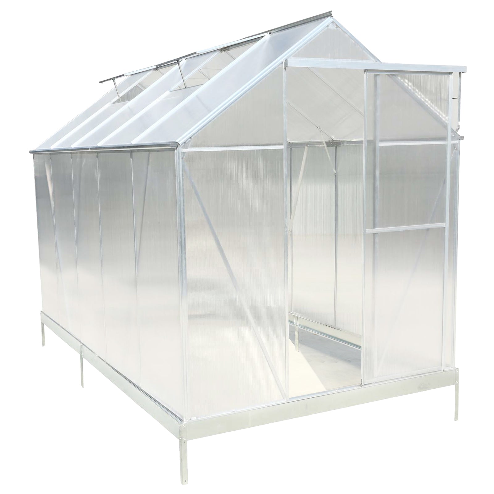 6.3'*10.2'*7' Polycarbonate Greenhouse, Heavy Duty Outdoor Aluminum Walk-in Green House Kit with Rain Gutter, Vent and Door for Backyard Garden, color aluminium image 6