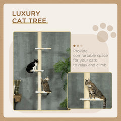 PawHut 4-Tier Tall Cat Tower, Floor to Ceiling Cat Tree, Height Adjustable 87 - 103 Inch with Plush Platforms, Sisal Scratching Posts, Toy Ball for Indoor Cats, Yellow