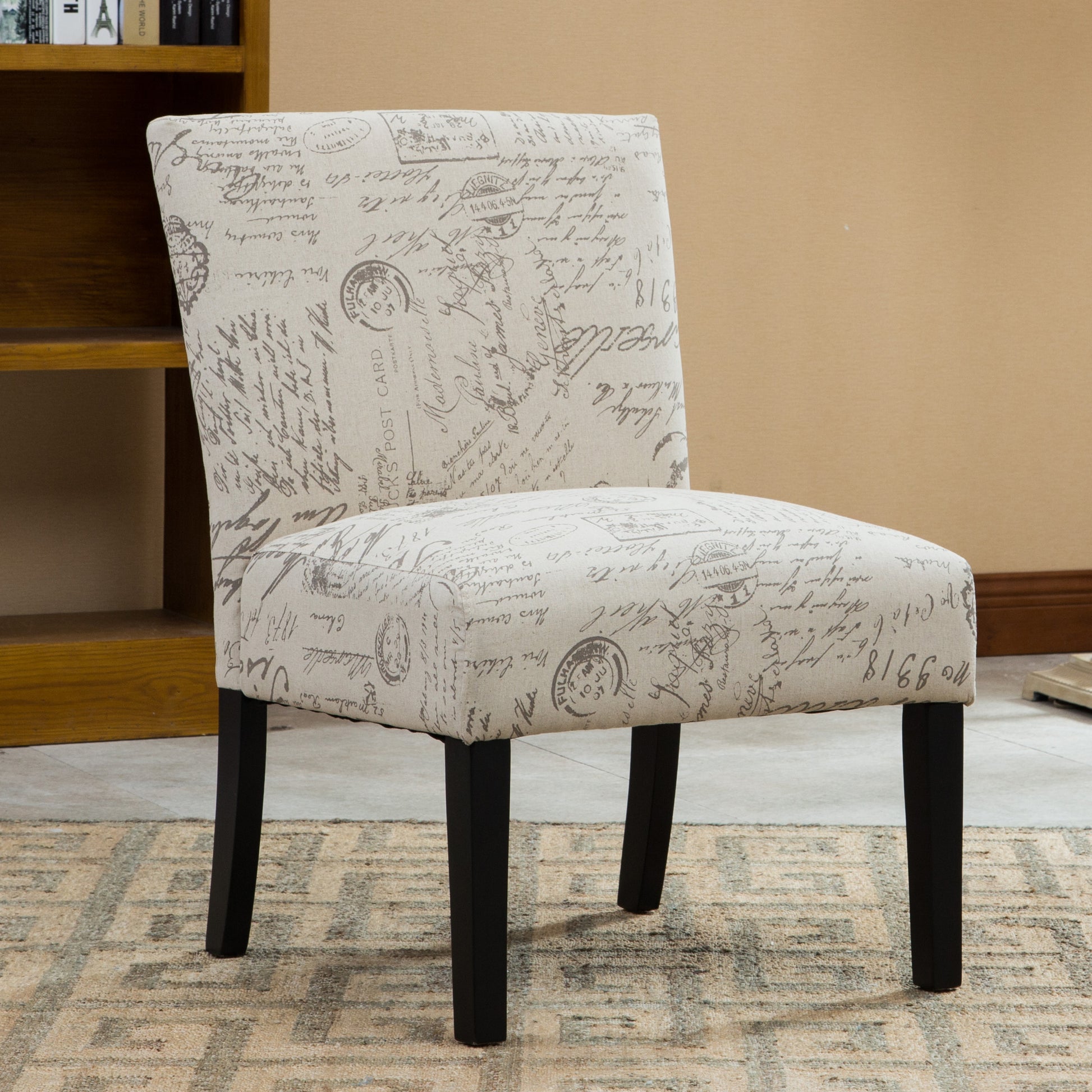 Botticelli English Letter Print Fabric Armless Contemporary Accent Chair image 1