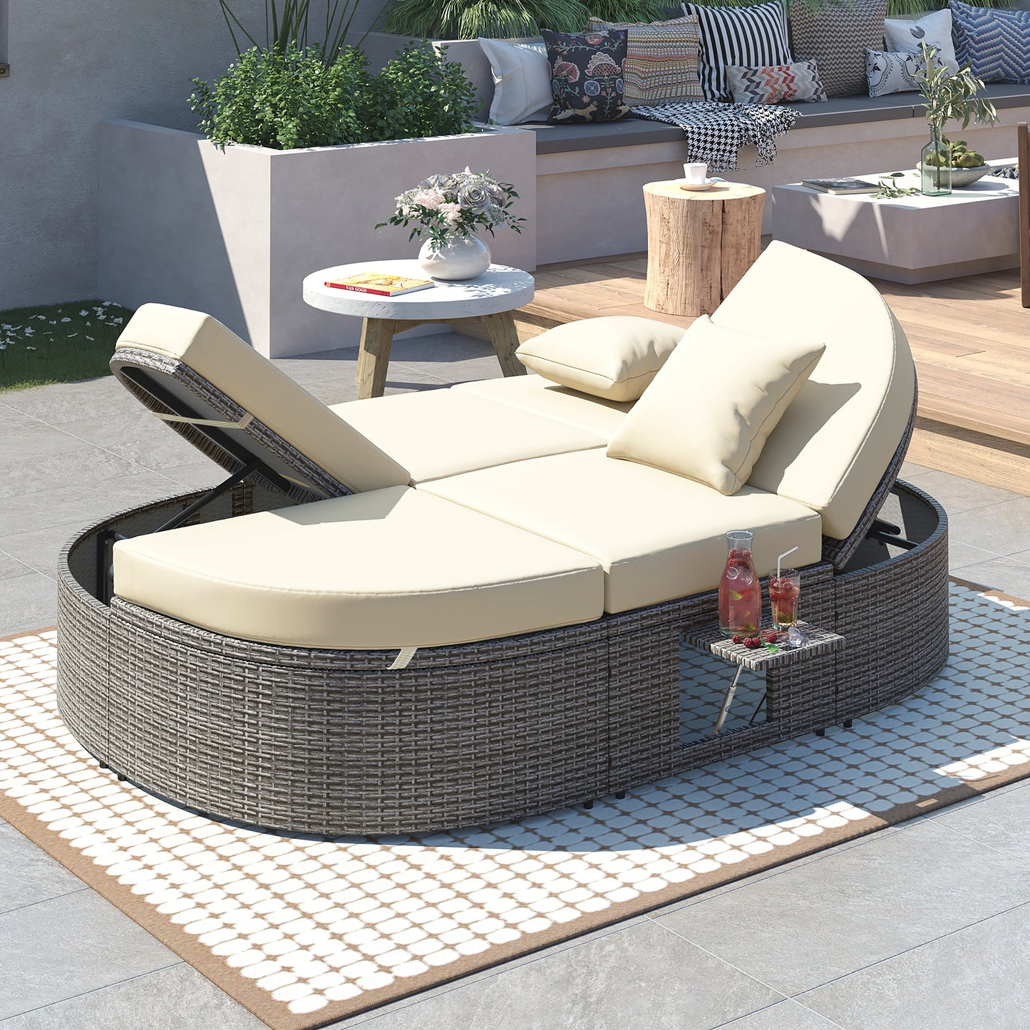 TOPMAX Sun Bed with Cup Trays - Detail of Foldable Tray