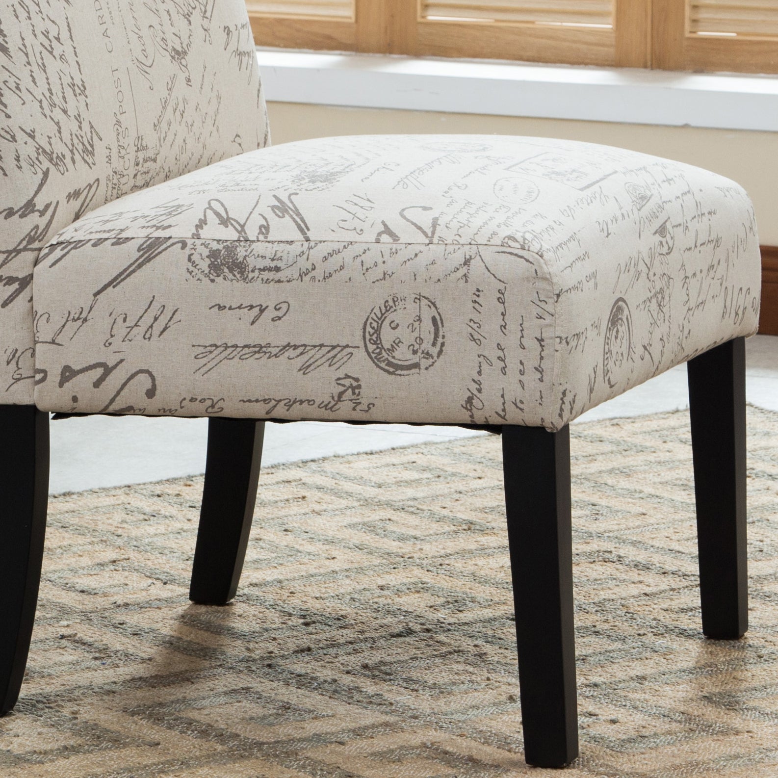 Botticelli English Letter Print Fabric Armless Contemporary Accent Chair image 5
