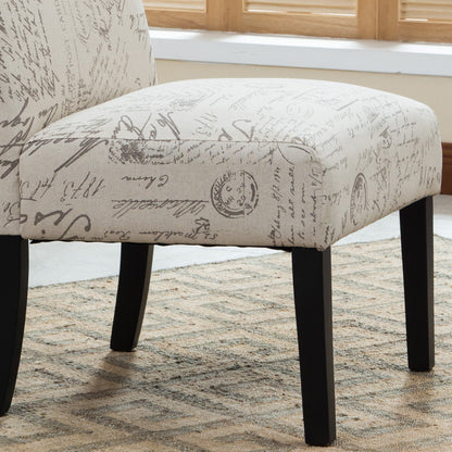 Botticelli English Letter Print Fabric Armless Contemporary Accent Chair image 5