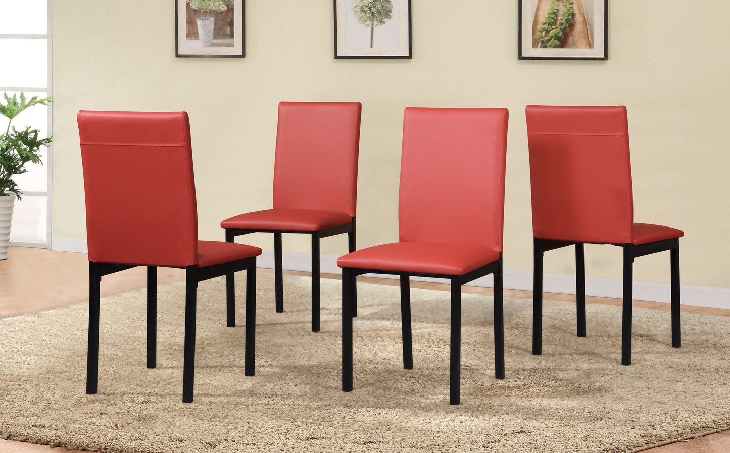 Noyes Faux Leather Seat Metal Frame Dining Chairs, Set of 4, Red image 1