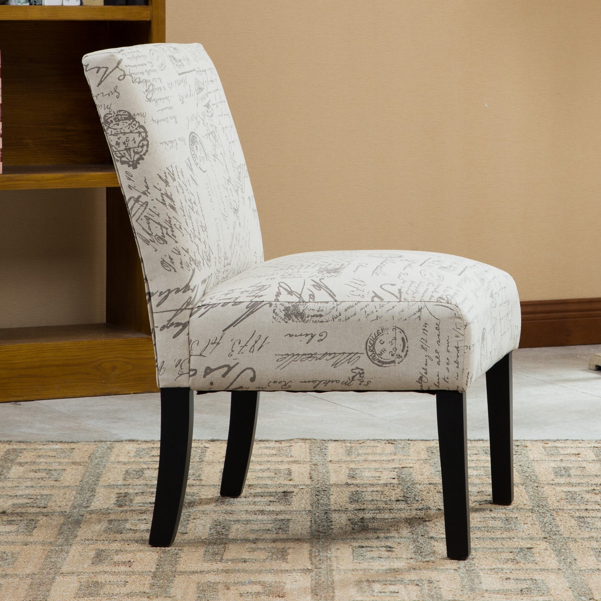 Botticelli English Letter Print Fabric Armless Contemporary Accent Chair image 3