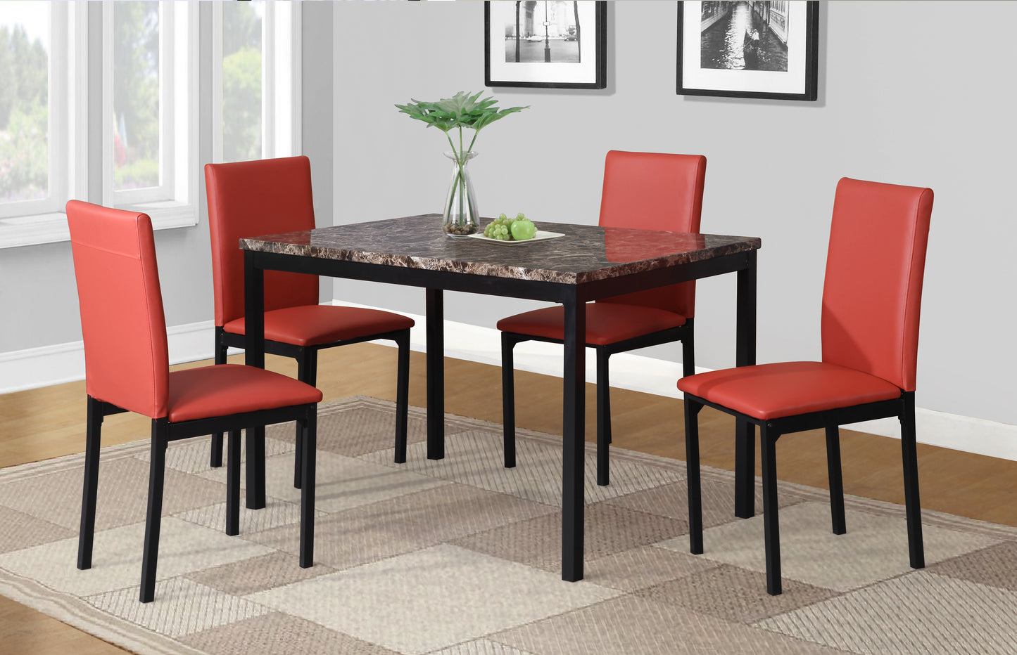 Noyes Faux Leather Seat Metal Frame Dining Chairs, Set of 4, Red image 3