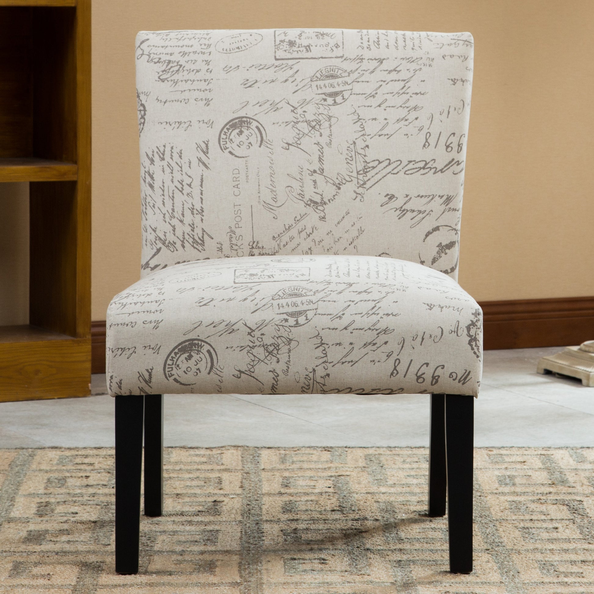 Botticelli English Letter Print Fabric Armless Contemporary Accent Chair image 2
