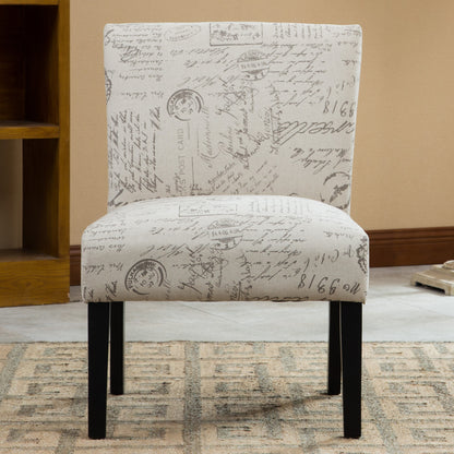 Botticelli English Letter Print Fabric Armless Contemporary Accent Chair image 2