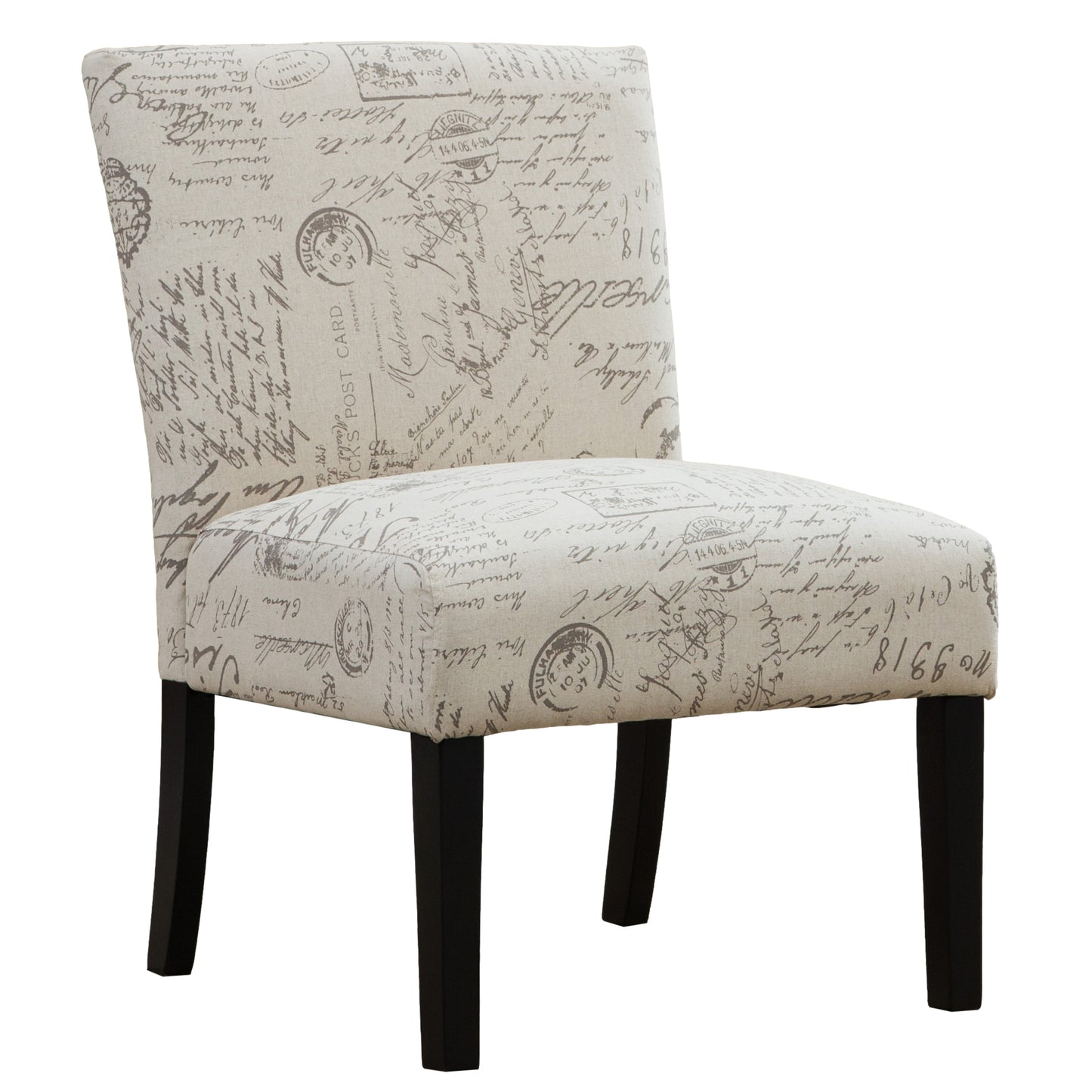 Botticelli English Letter Print Fabric Armless Contemporary Accent Chair image 7
