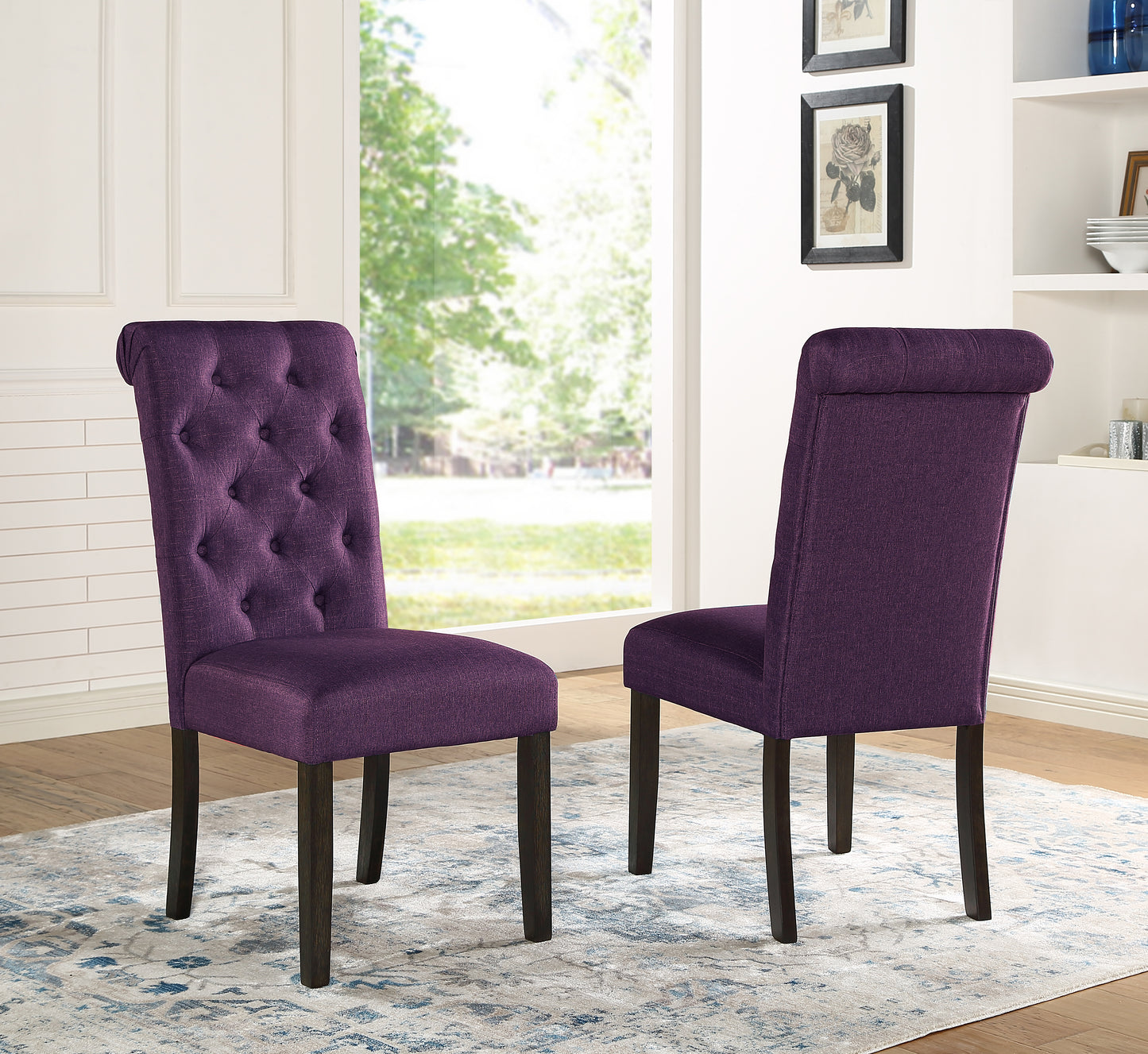 Leviton Solid Wood Tufted Asons Dining Chair, Set of 2, Purple image 1