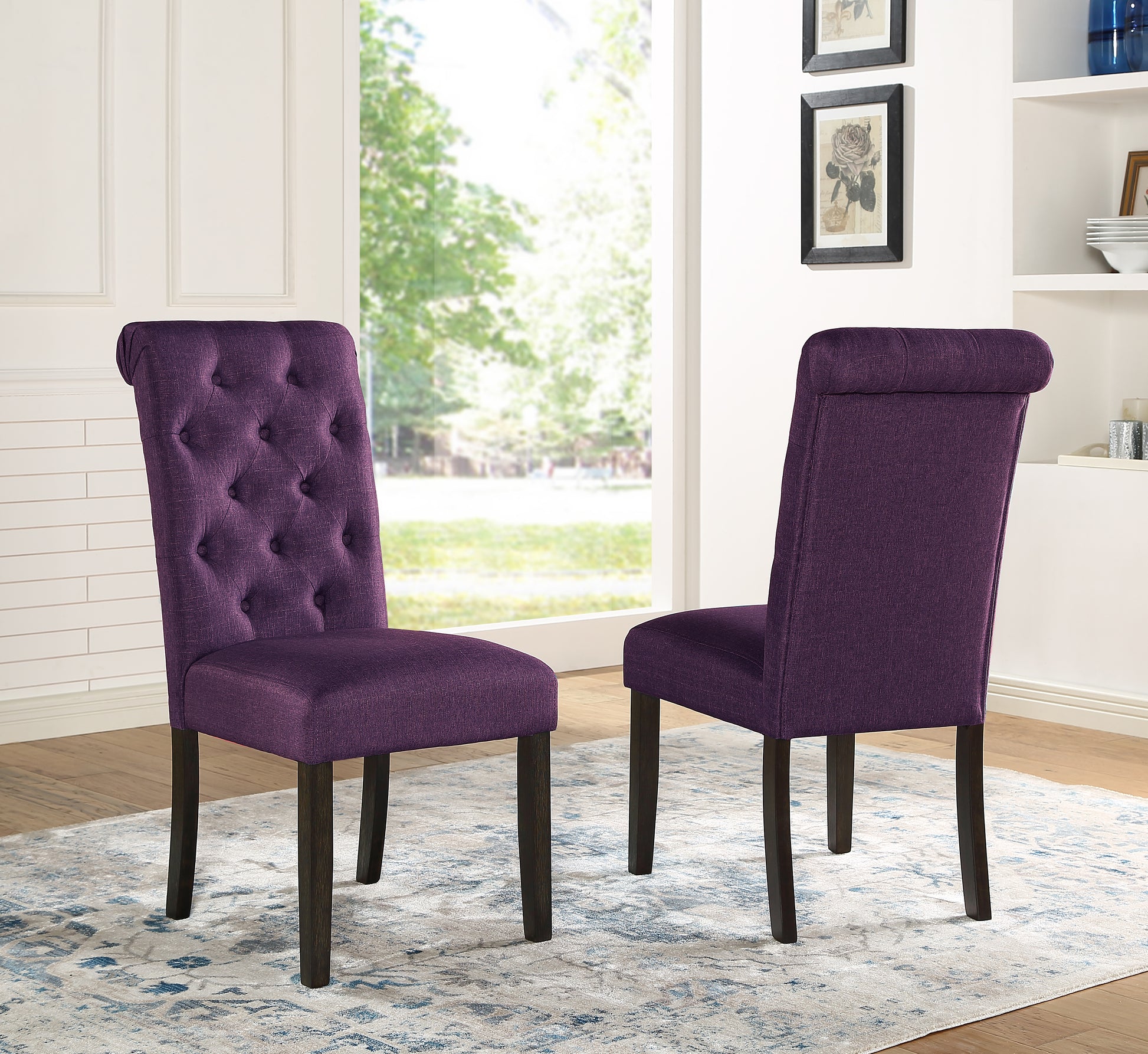Leviton Solid Wood Tufted Asons Dining Chair, Set of 2, Purple image 1
