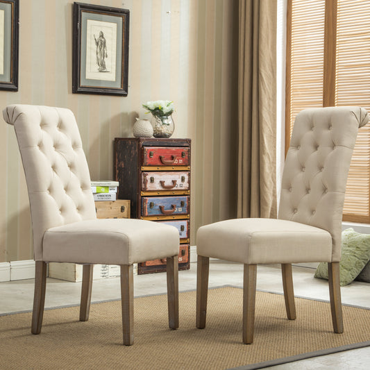Habit Solid Wood Tufted Parsons Dining Chair, Set of 2, Tan image 1