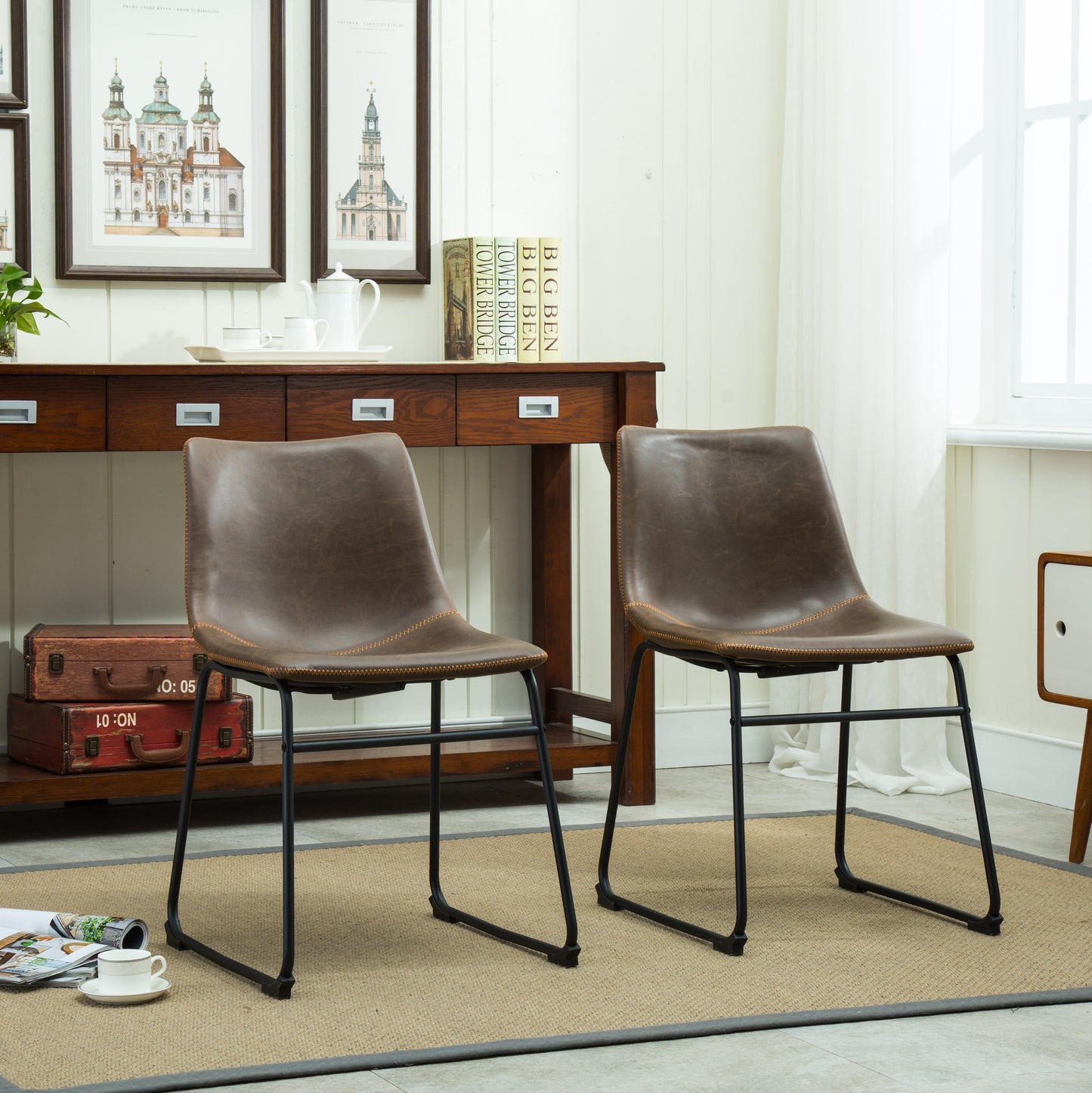 Lotusville Vintage PU Leather Dining Chairs, Set of 2, Antique Brown image 3