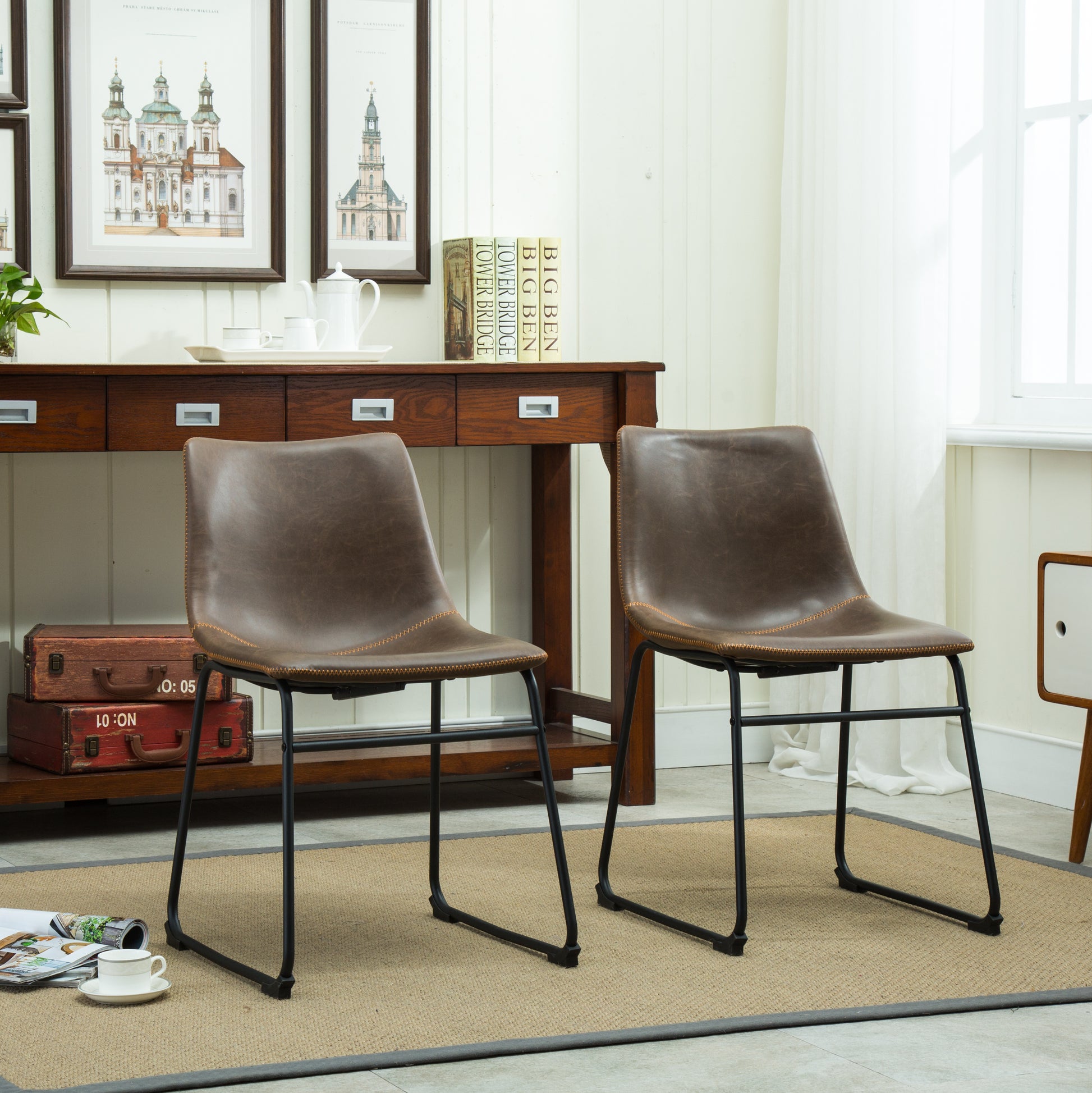 Lotusville Vintage PU Leather Dining Chairs, Set of 2, Antique Brown image 3