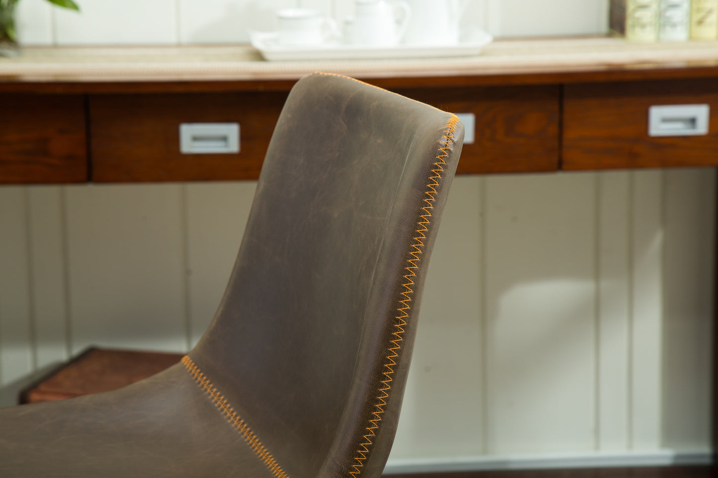 Lotusville Vintage PU Leather Dining Chairs, Set of 2, Antique Brown image 10