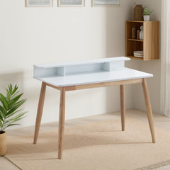 Roskilde Mid-Century Modern Wood Writing Desk with Hutch, Grey