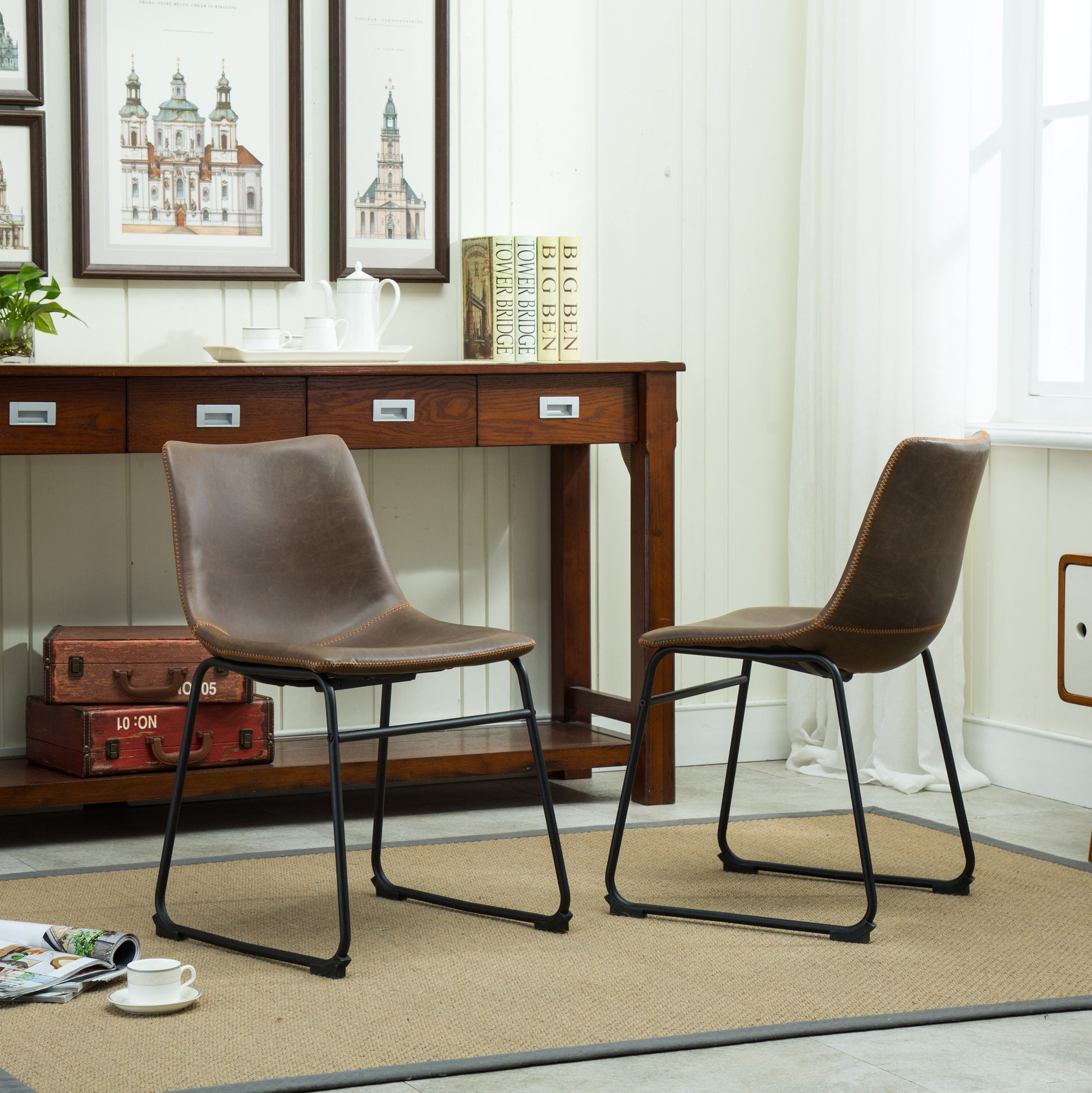 Lotusville Vintage PU Leather Dining Chairs, Set of 2, Antique Brown image 4