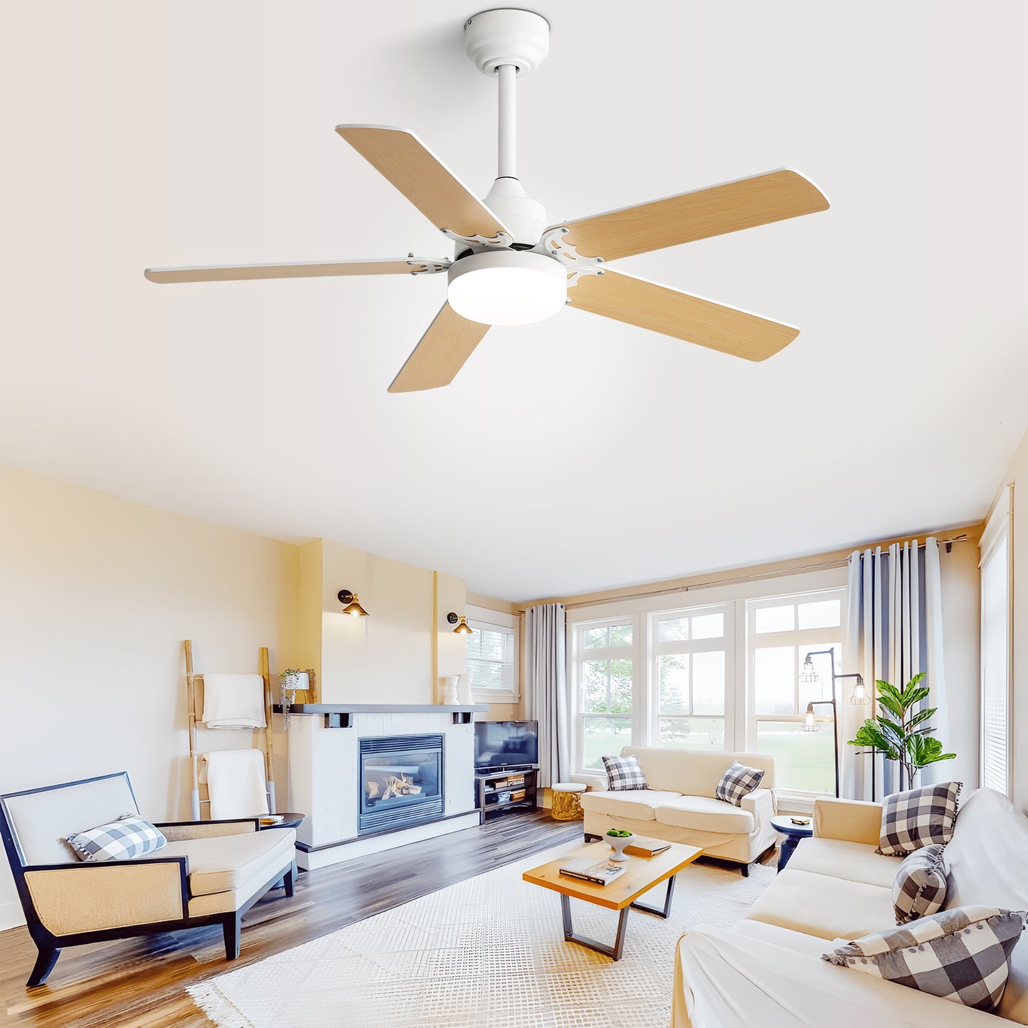 (Same as W882P164332) 42 Inch Modern Ceiling Fan With LED Light 5 Blades Remote Control Reversible DC Motor White image 5