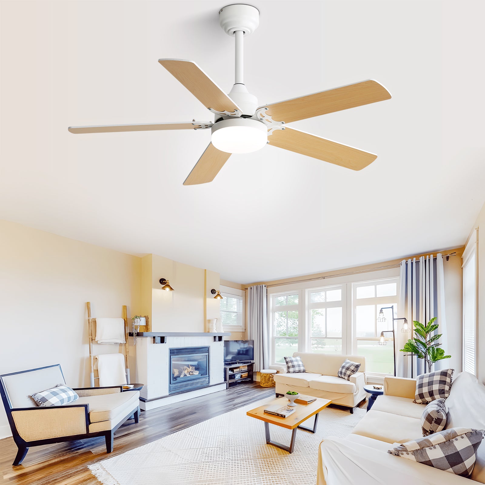 (Same as W882P164332) 42 Inch Modern Ceiling Fan With LED Light 5 Blades Remote Control Reversible DC Motor White image 5