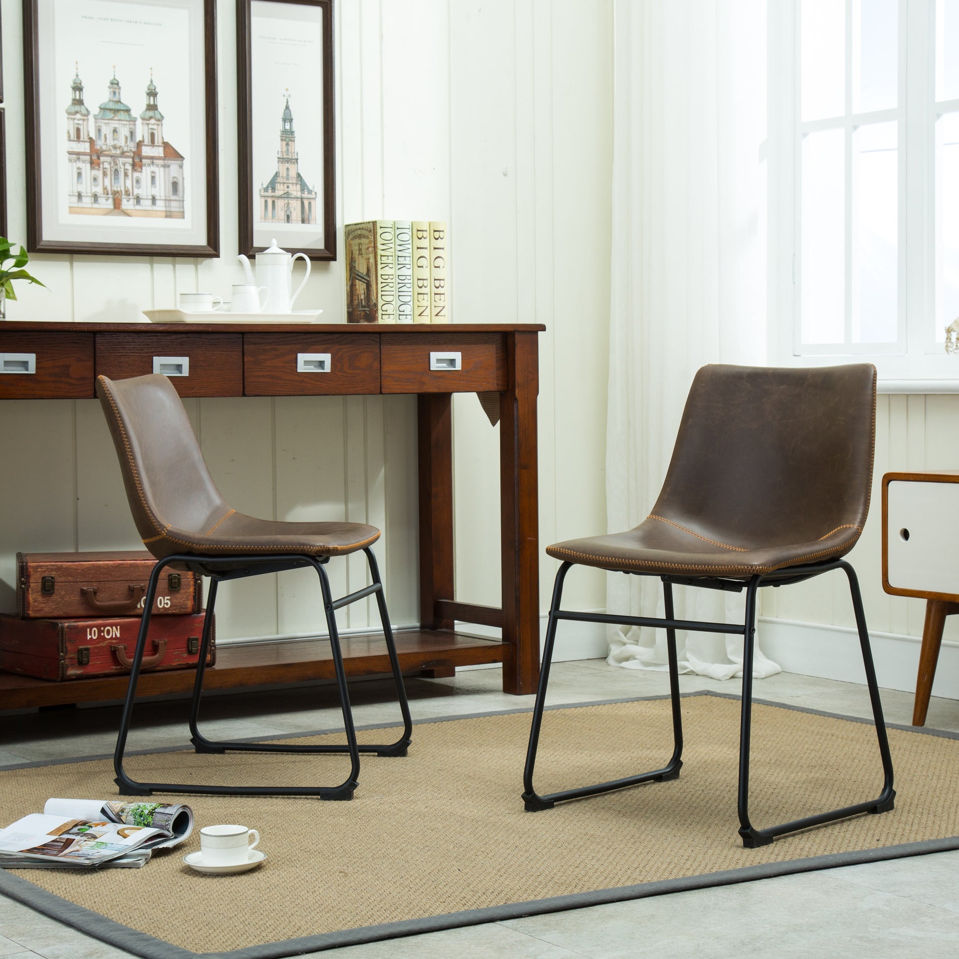 Lotusville Vintage PU Leather Dining Chairs, Set of 2, Antique Brown image 1