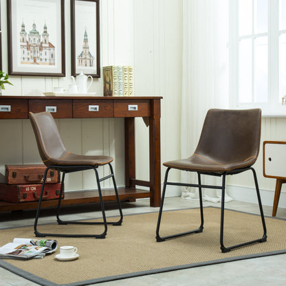 Lotusville Vintage PU Leather Dining Chairs, Set of 2, Antique Brown image 1