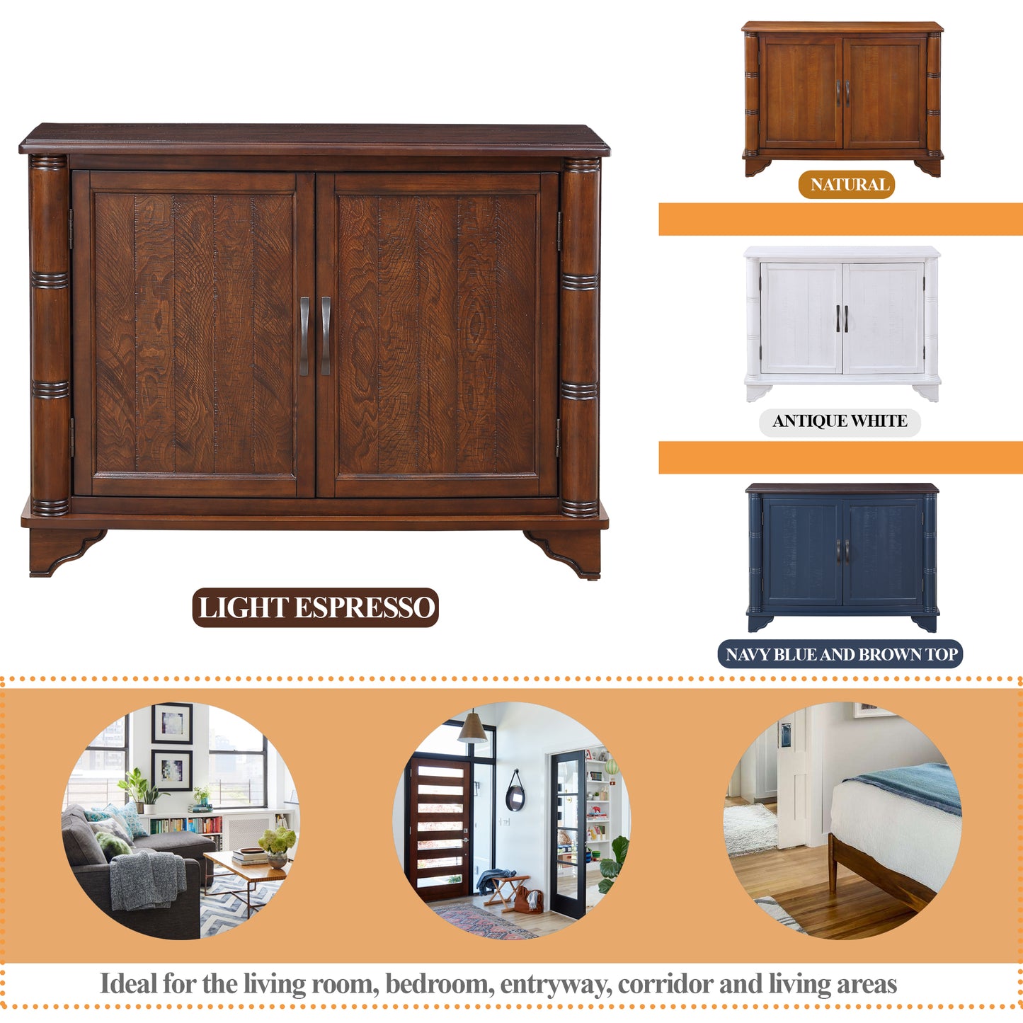 40" Console Table with Storage Shelf, Retro Entryway Table with Adjustable Storage Shelf, Sofa Couch Table for Hallway, Entry Way, Living Room, Foyer, Light Espresso image 4
