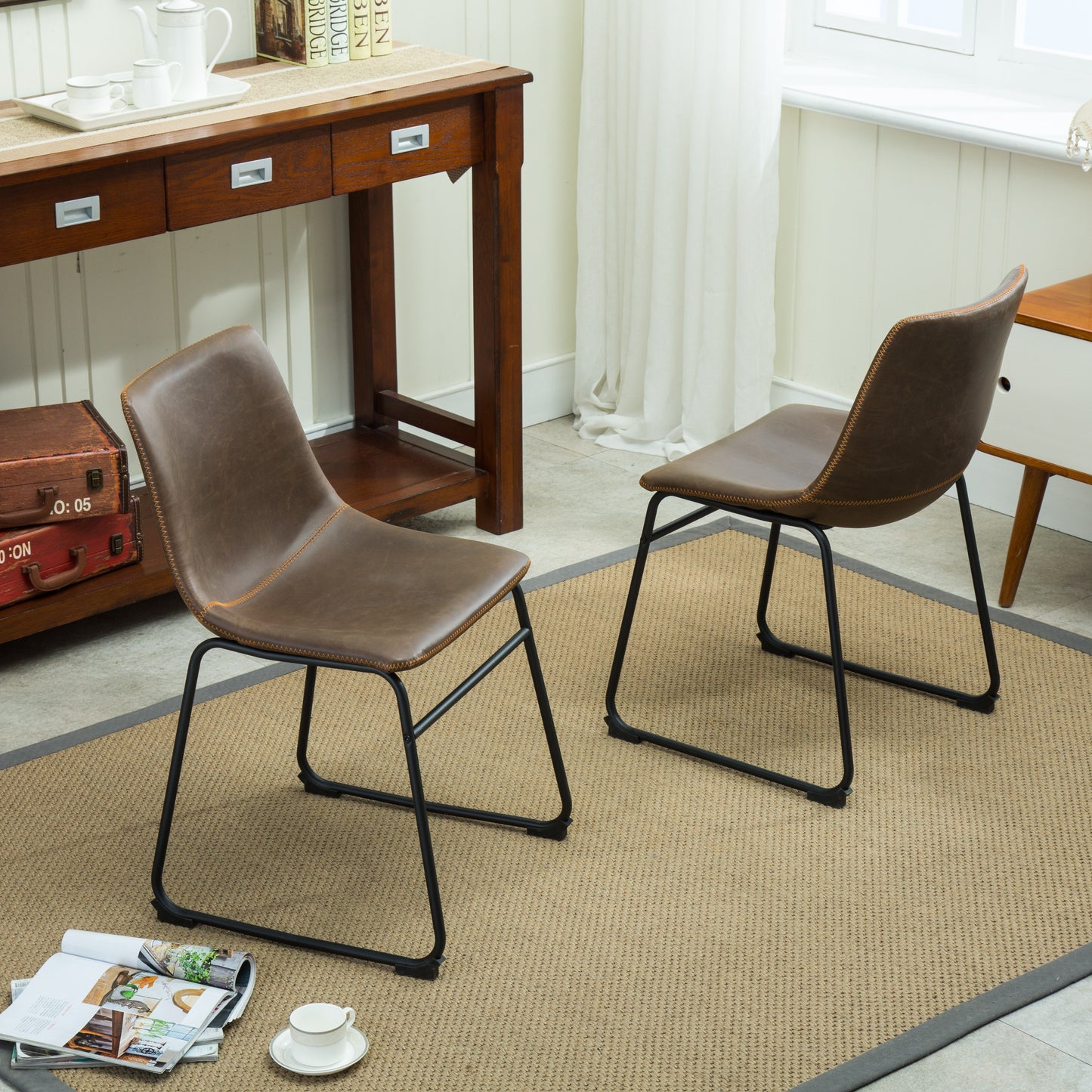 Lotusville Vintage PU Leather Dining Chairs, Set of 2, Antique Brown image 5