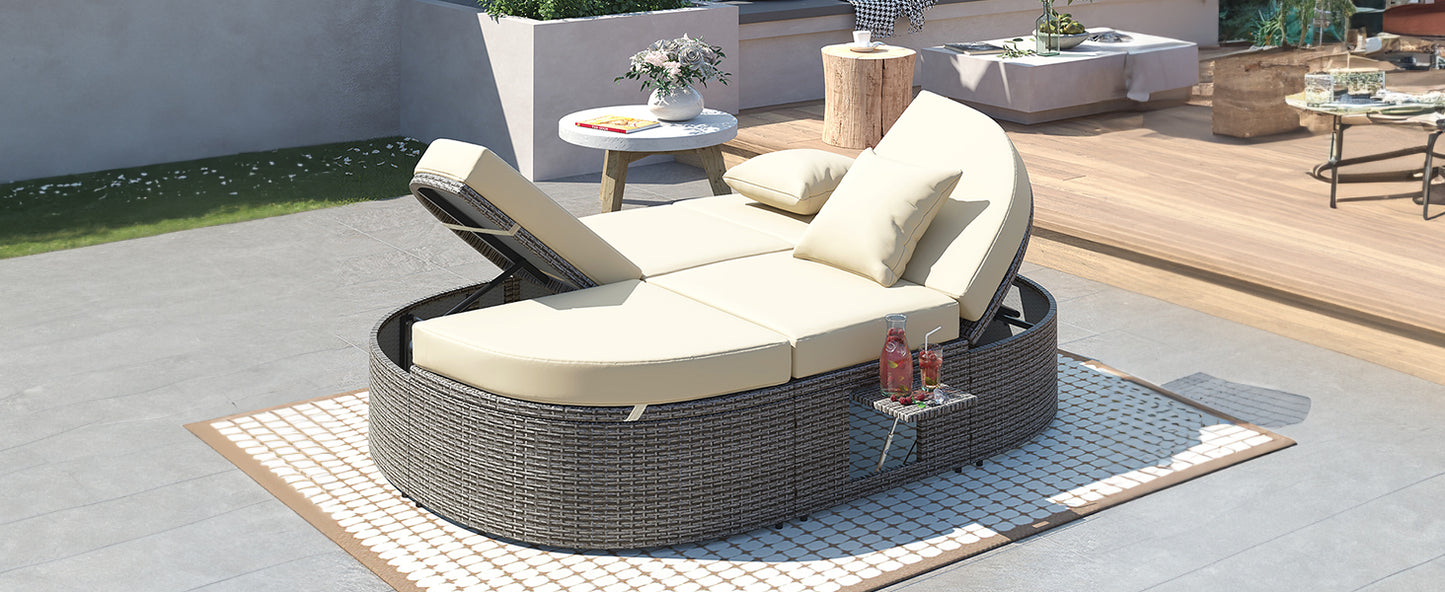 TOPMAX Patio Daybed with Foldable Cup Trays - Side View