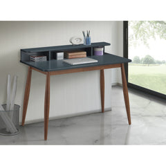 Roskilde Mid-Century Modern Wood Writing Desk with Hutch, Grey