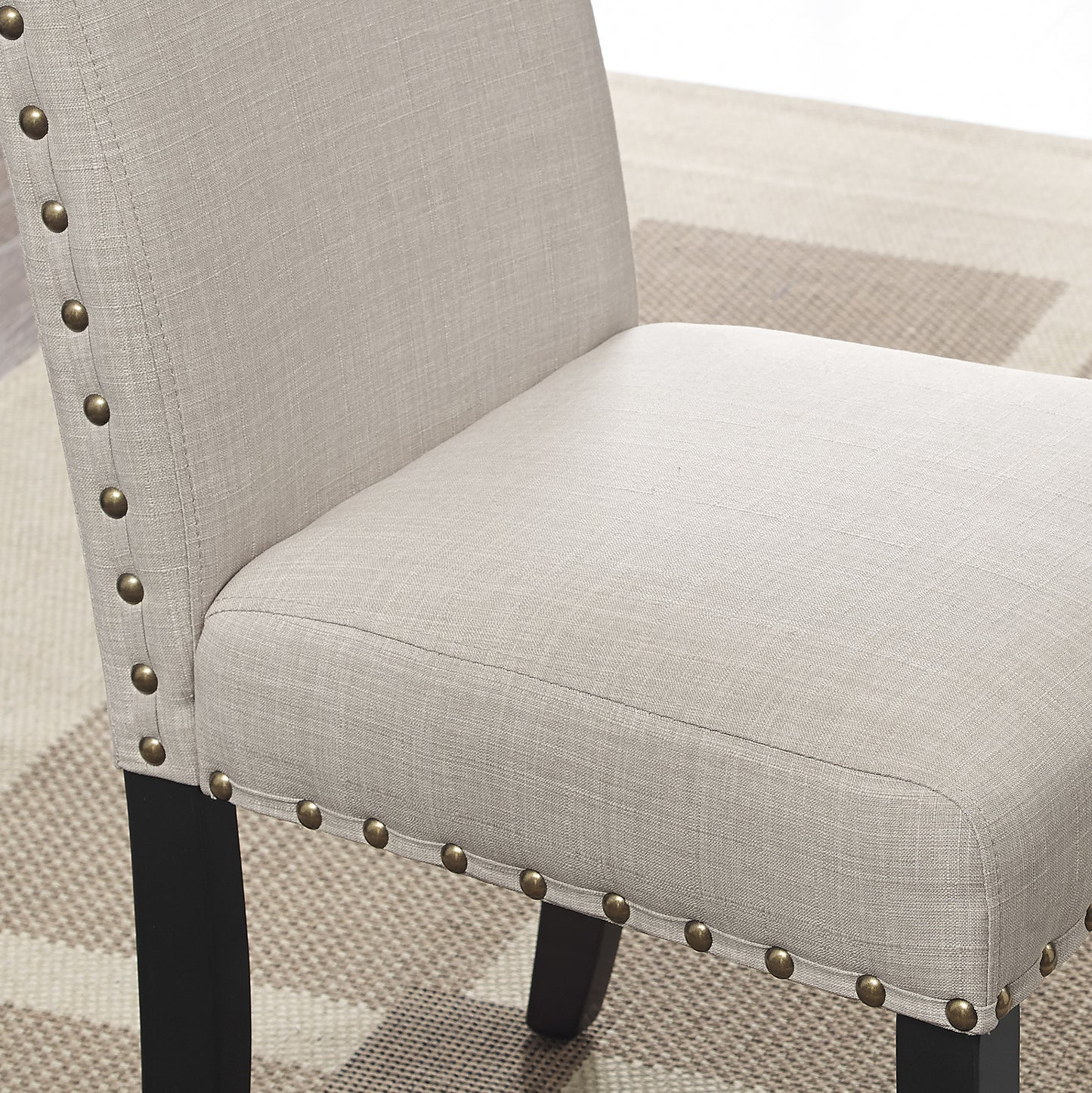 Biony Fabric Dining Chairs with Nailhead Trim, Set of 2, Tan image 3