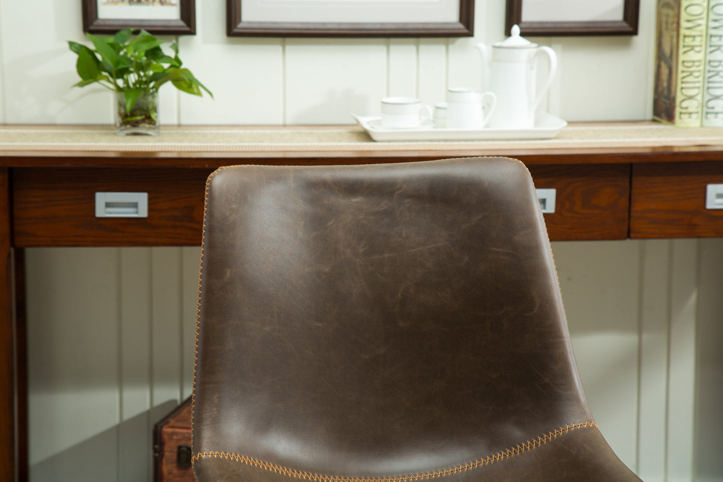 Lotusville Vintage PU Leather Dining Chairs, Set of 2, Antique Brown image 8