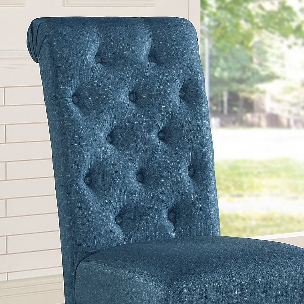 Leviton Solid Wood Tufted Asons Dining Chair, Set of 2, Blue image 3