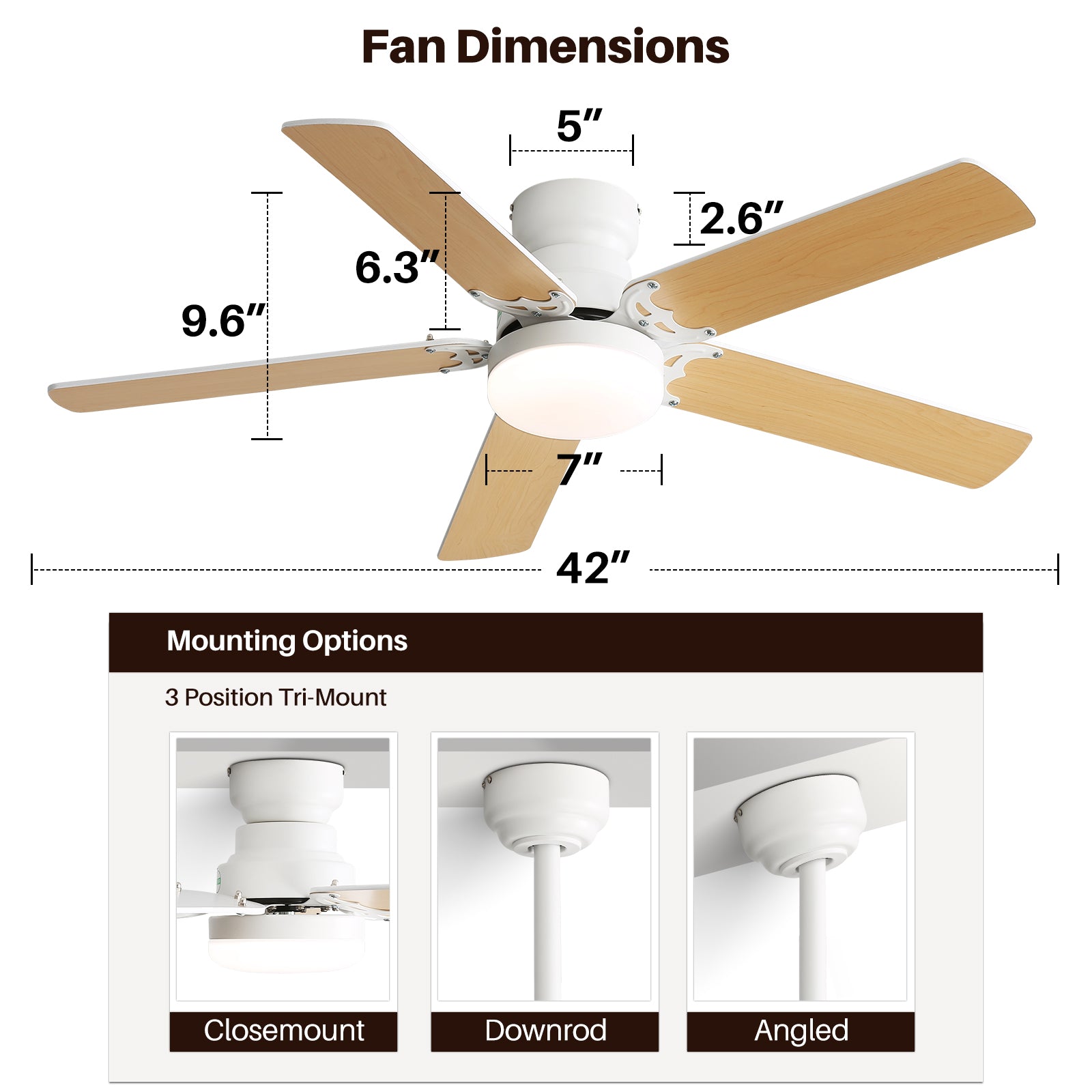 (Same as W882P164332) 42 Inch Modern Ceiling Fan With LED Light 5 Blades Remote Control Reversible DC Motor White image 6