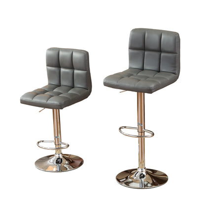 Swivel Faux Leather Adjustable Hydraulic Bar Stool, Set of 2, Gray image 3