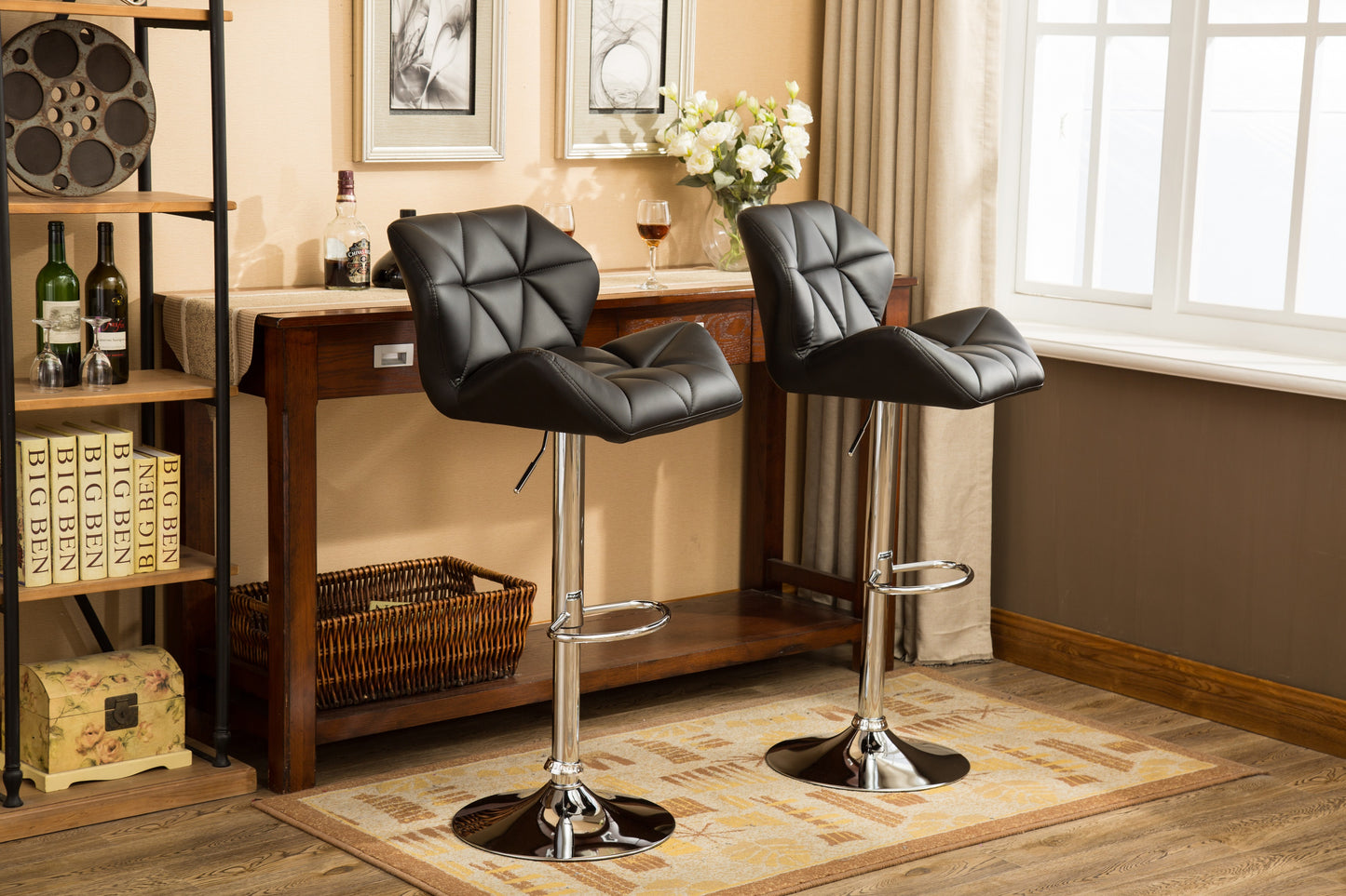Glasgow Contemporary Tufted Adjustable Height Hidraulic Bar Stools, Set of 2, Black image 4