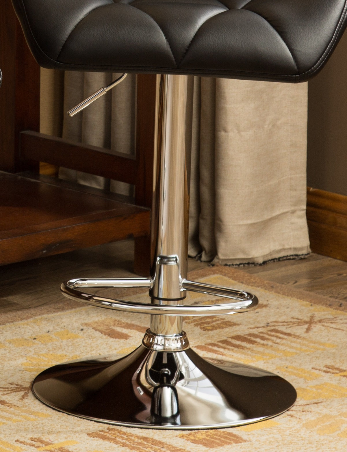 Glasgow Contemporary Tufted Adjustable Height Hidraulic Bar Stools, Set of 2, Black image 9