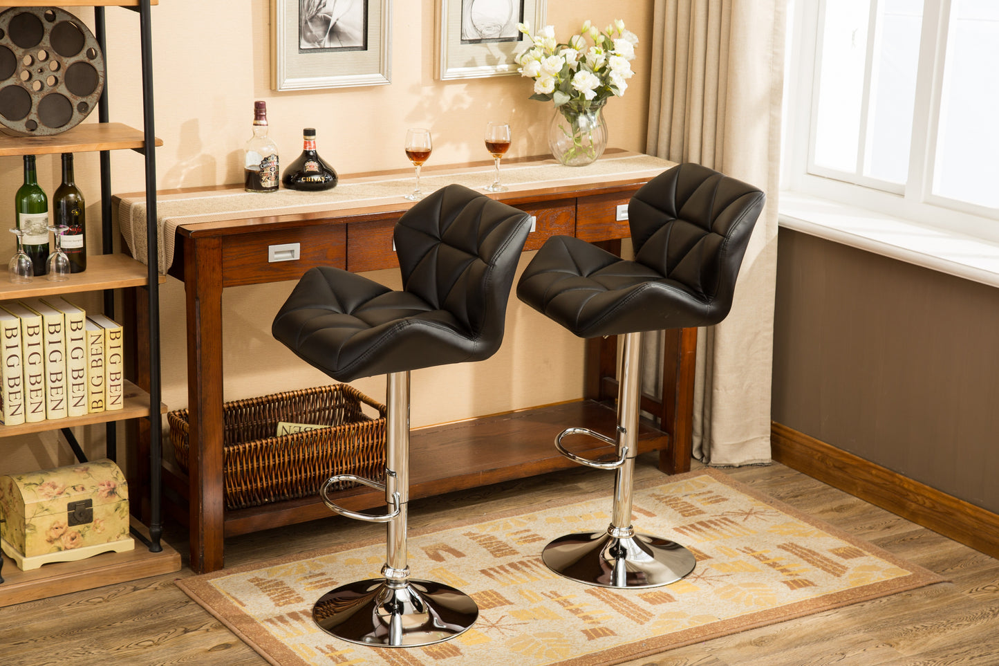 Glasgow Contemporary Tufted Adjustable Height Hidraulic Bar Stools, Set of 2, Black image 6