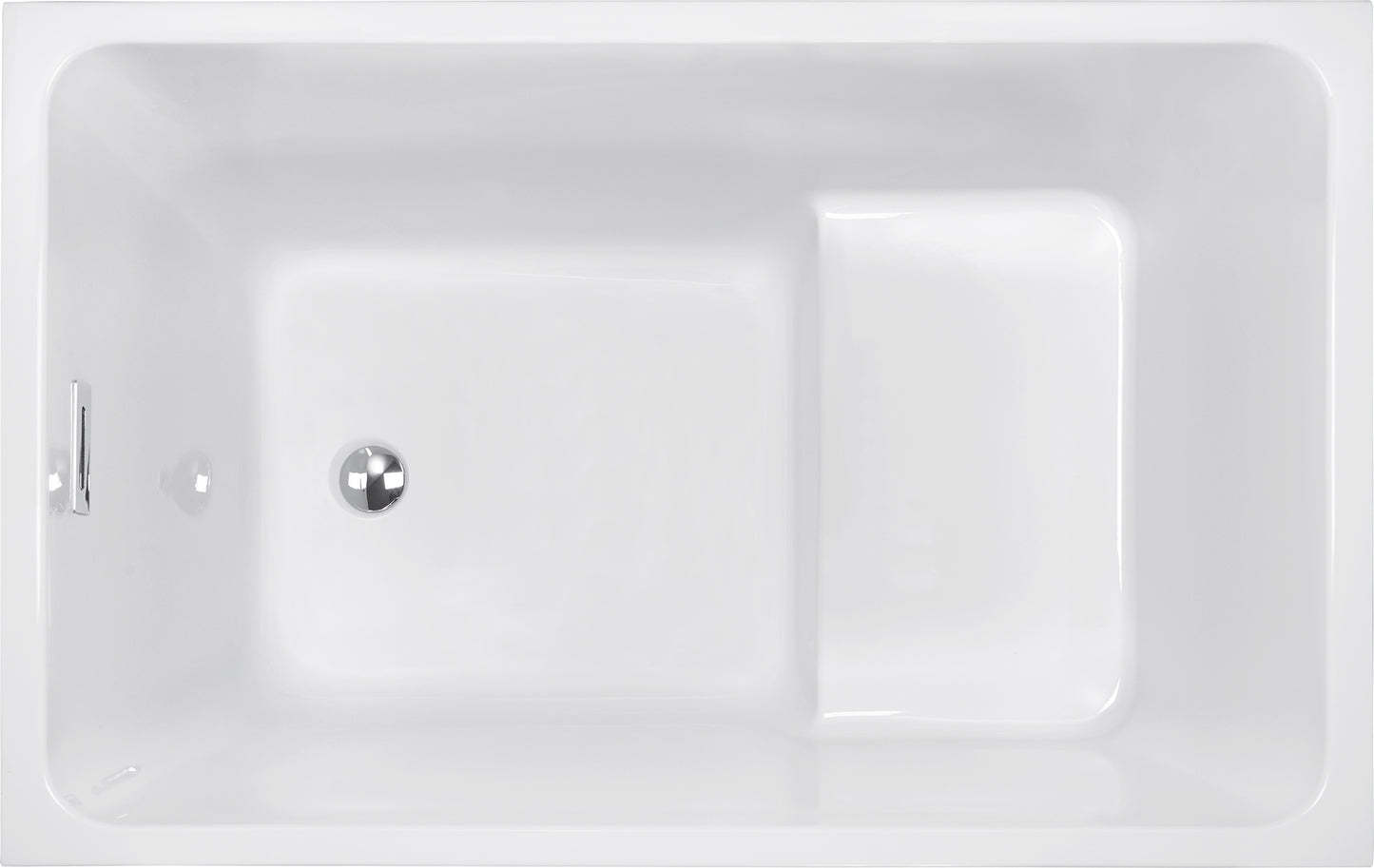 47" Acrylic Freestanding Bathtub with seat: Spacious rectangle Shape, Gloss White Finish, Chrome Overflow & Pop-Up Drain CUPC Certificate image 8