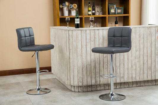 Swivel Faux Leather Adjustable Hydraulic Bar Stool, Set of 2, Gray image 1