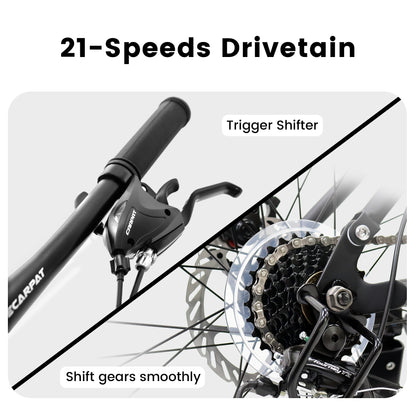A2660 Mountain Bike 26 Inch Wheels, 21-Speed Full Suspension Mens Womens Trail Commuter City Mountain Bike, Carbon Steel Frame Disc Brakes Thumb Shifter Front Fork Rear Shock Absorber Bicycles image 7